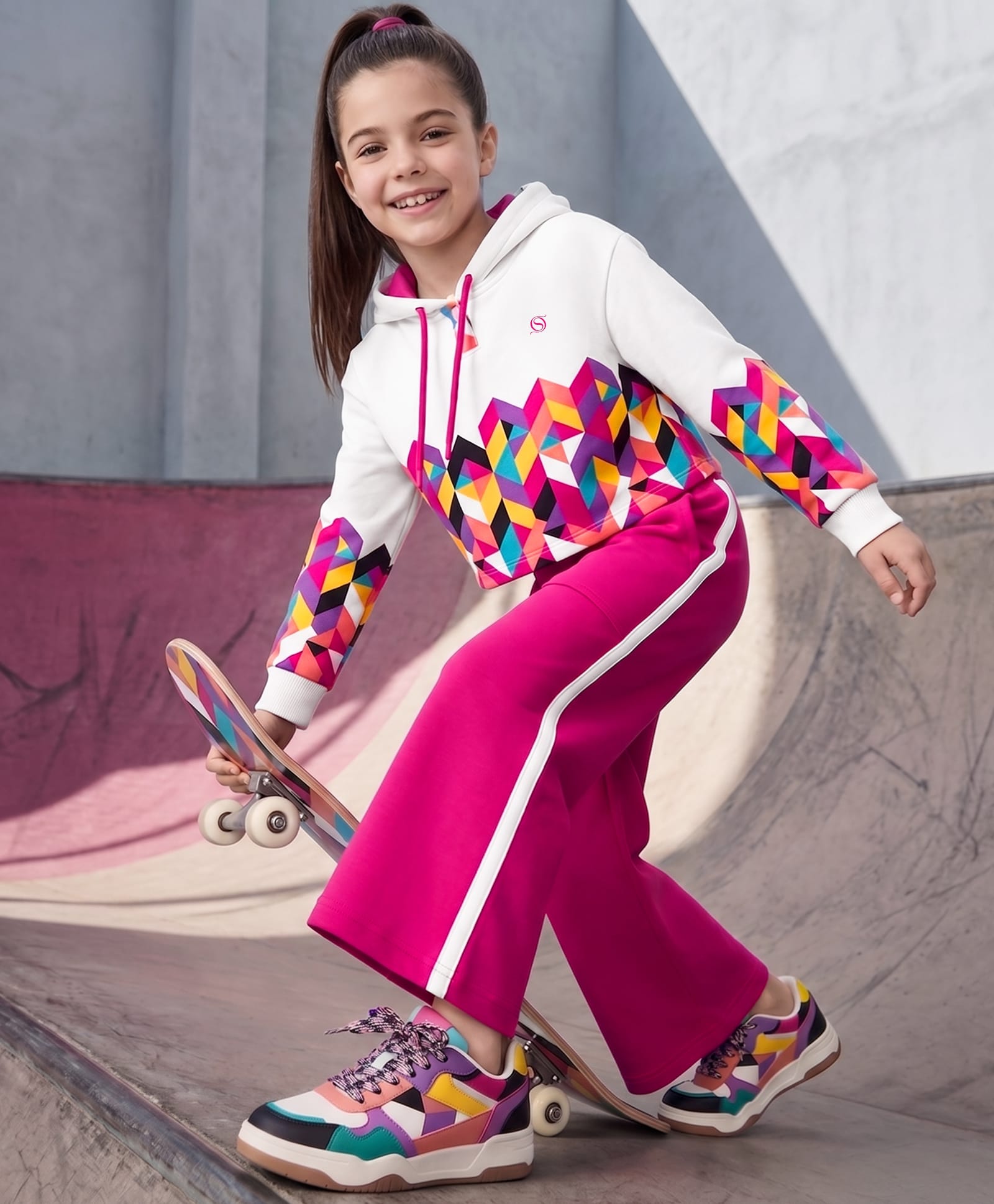 Ollington St. Looper Cotton Knit Full Sleeves Chevron Printed Hooded Winter Wear Sweatshirt & Pant Set - White & Dark Pink-image-33