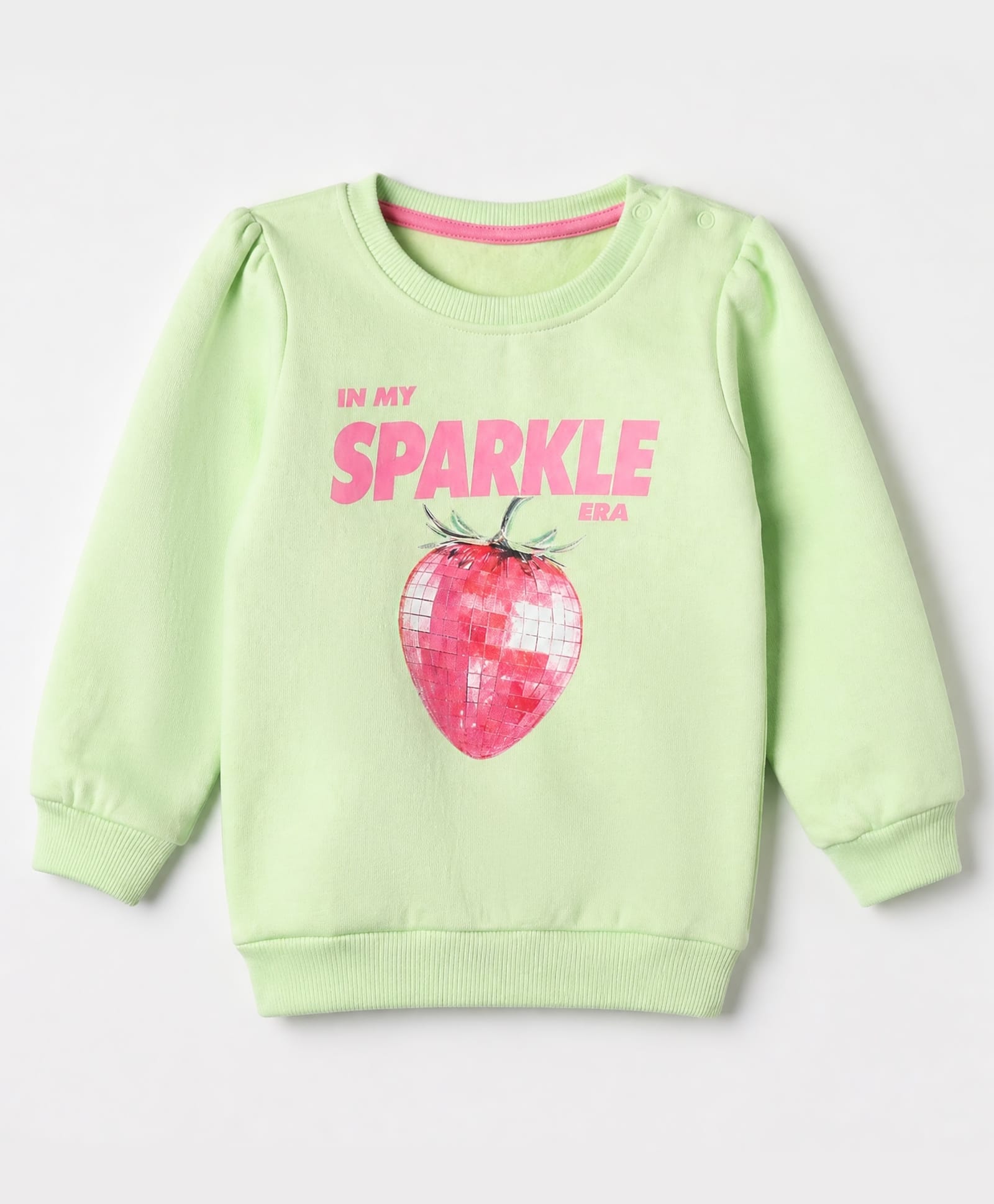 Babyhug Fleece Knit Full Sleeves Sweatshirt with Strawberry & Text Print - Light Green-picture-16