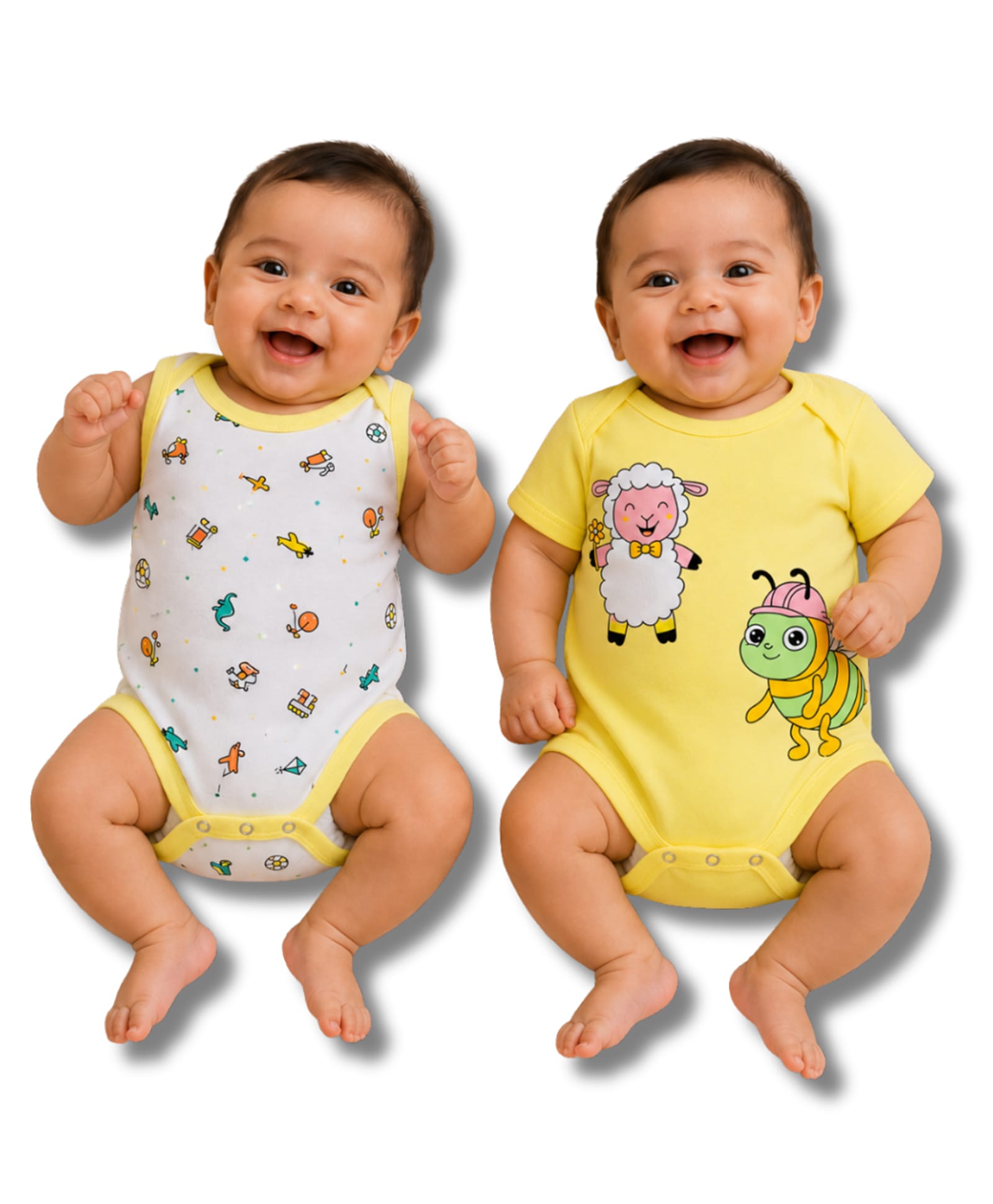 Vaanee Designz Cotton Knit Pack Of 2 Sleeveless Animals Printed Onesies - Yellow-image-15