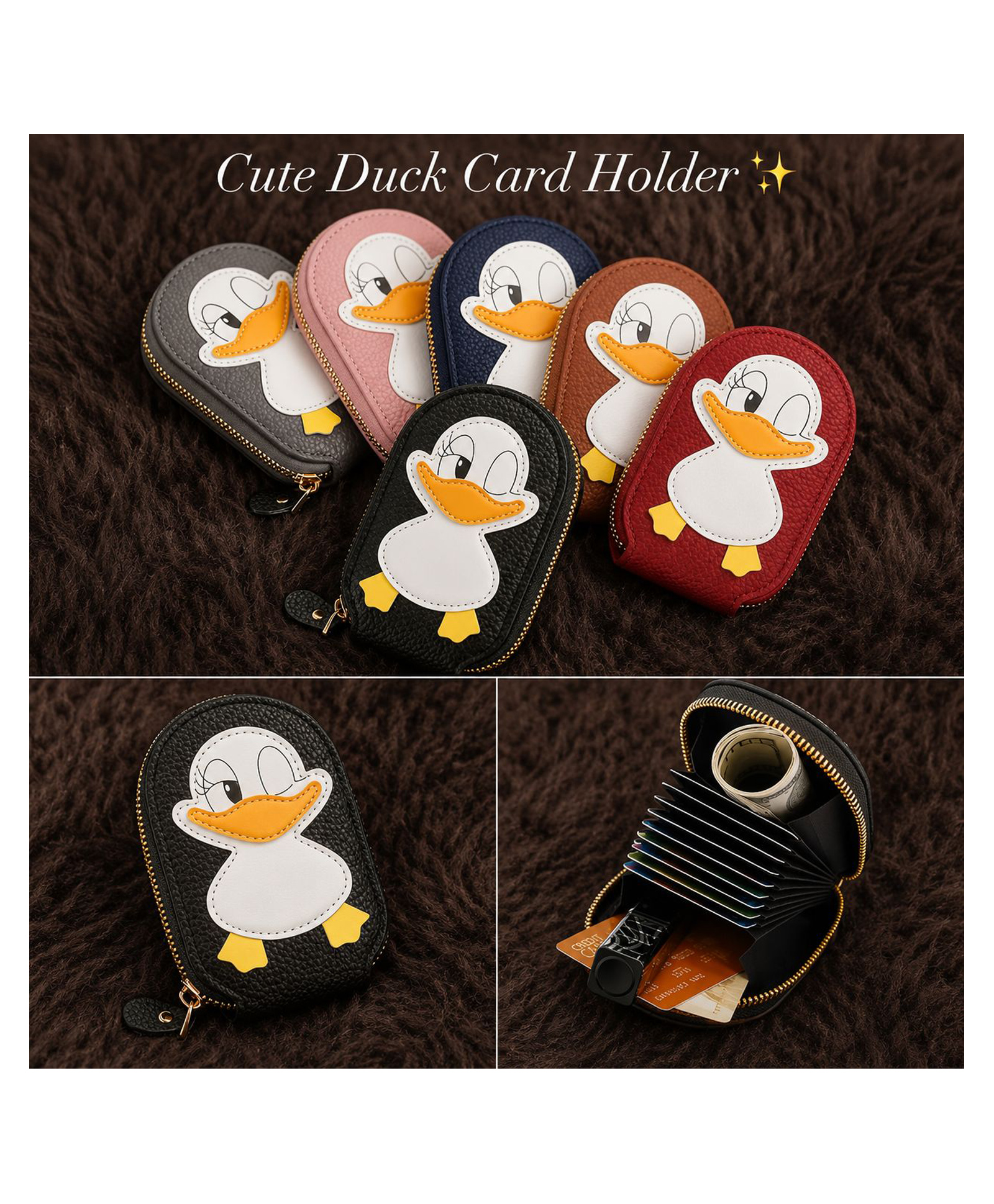 Sanjary Cute Penguin Cartoon Zipper Wallet Compact Card Holder Coin Purse Multi Slot Organizer Pocket Wallet for Daily Use color design may vary-image-17