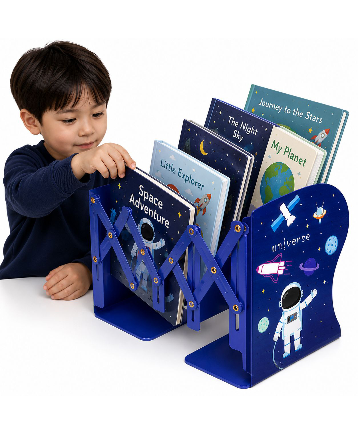 Sanjary Kids Expandable Book Holder Adjustable Desktop Bookshelf Space Theme Study Organizer Rack for School and Reading Use color design may vary-picture-13