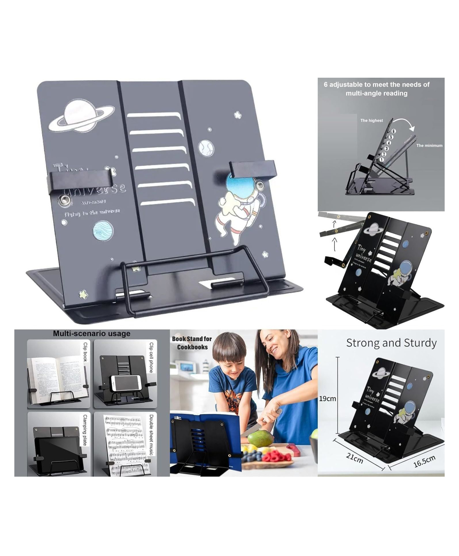 Sanjary Kids Adjustable Astronaut Book Stand Metal Reading Holder Portable Study Desk Book Support for Reading Learning Activities color design may vary-image-14