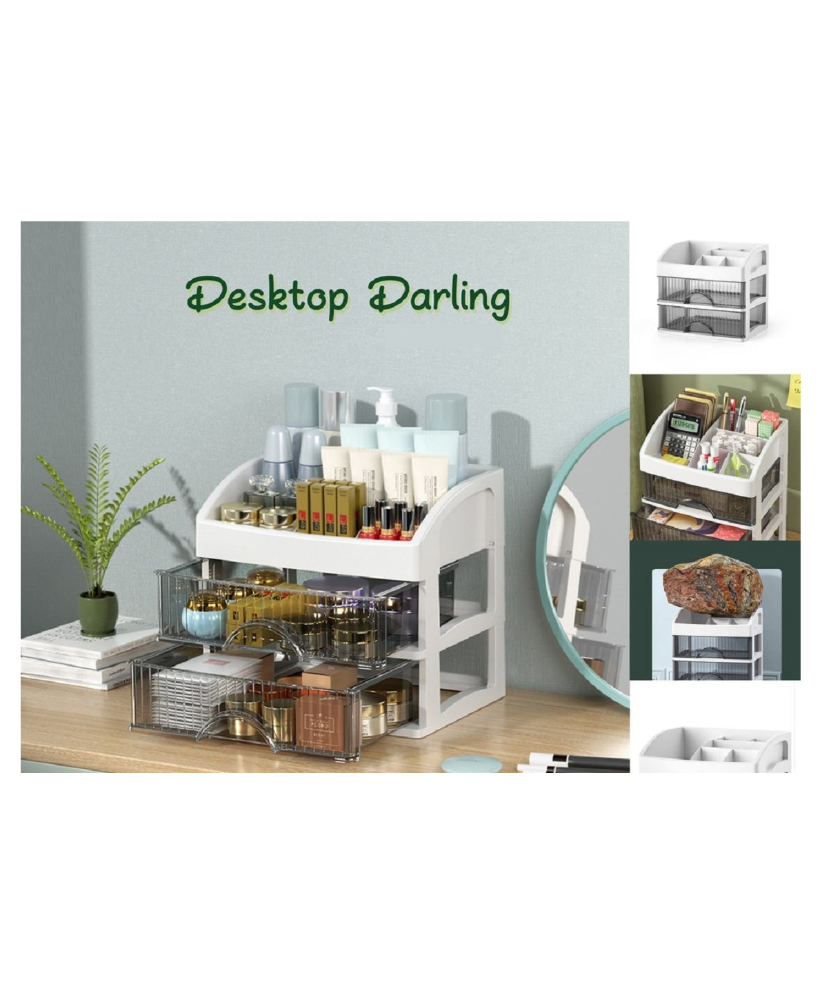 Sanjary Desktop Storage Organizer with Drawers Multi Compartment Makeup Cosmetic Stationery Holder for Kids Adults Home Office Use color design may vary-picture-9