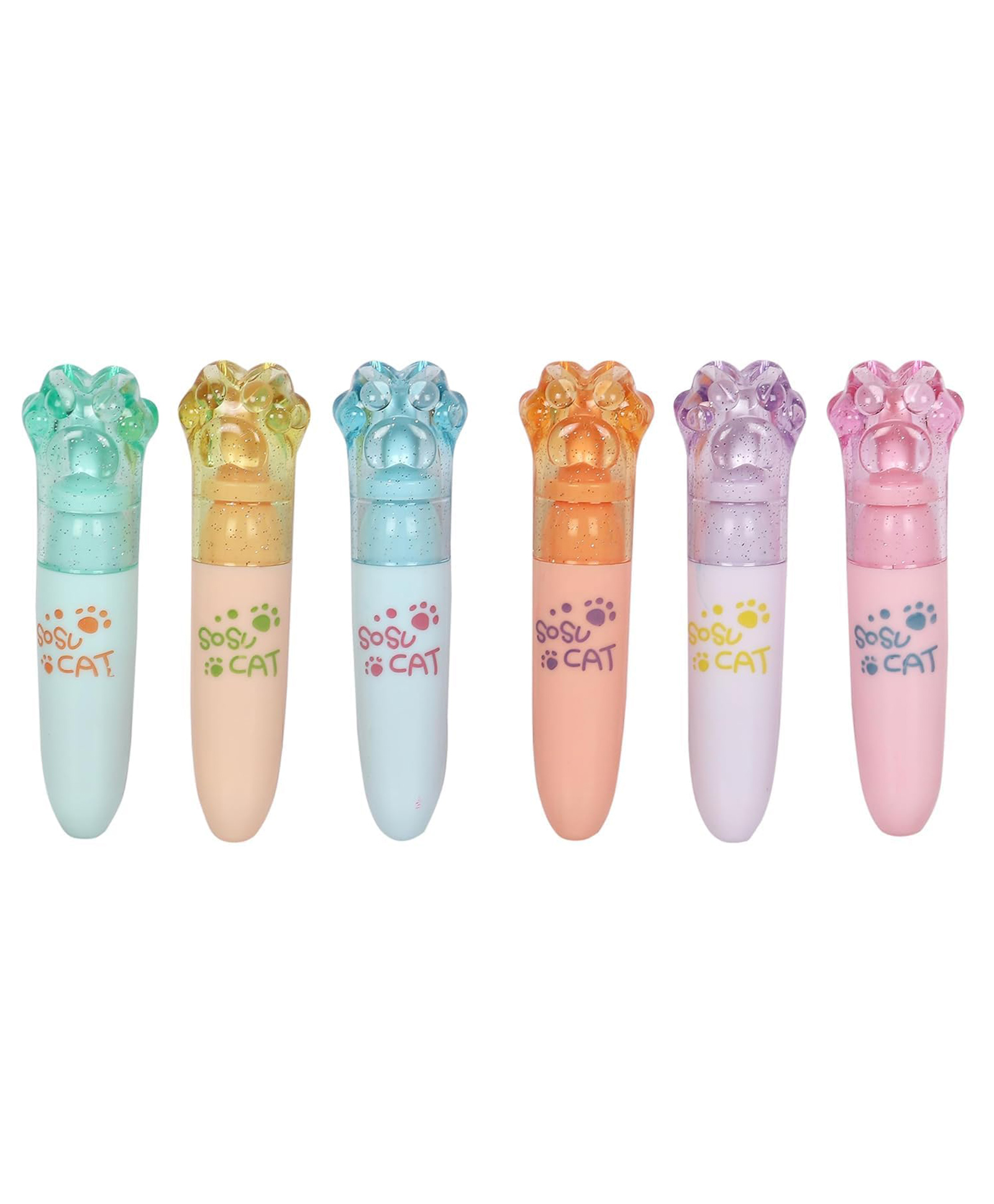 Sanjary Cute Cat Paw Highlighter Pen Set of 6 with Glitter Caps Soft Color Marker Pens for Kids Adults School Office Use color design may vary-image-32