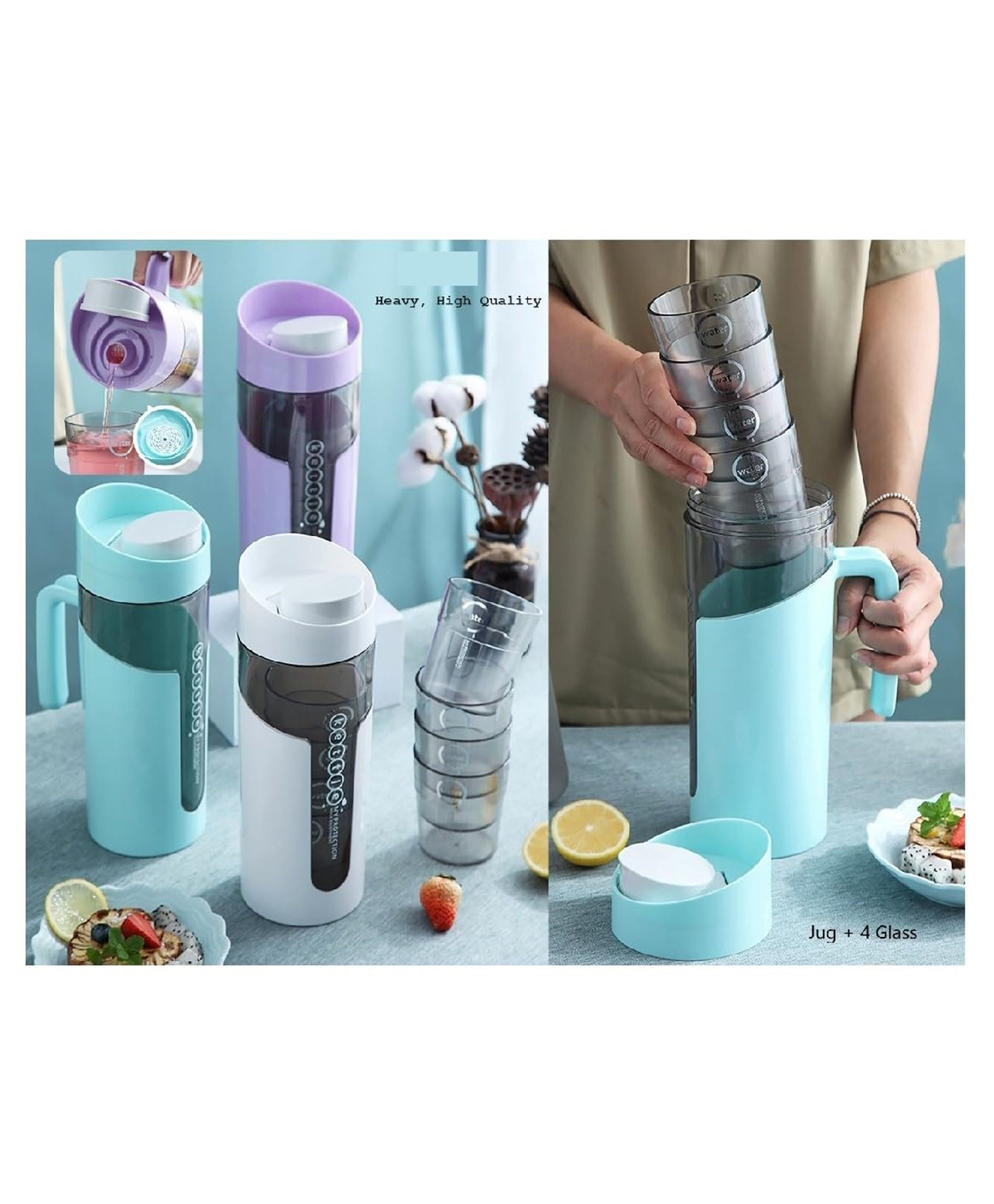 Sanjary Large Capacity Water Jug Bottle Set with Four Cups Portable Leakproof Drinking Bottle for Kids Adults Travel Use color design may vary-image-39