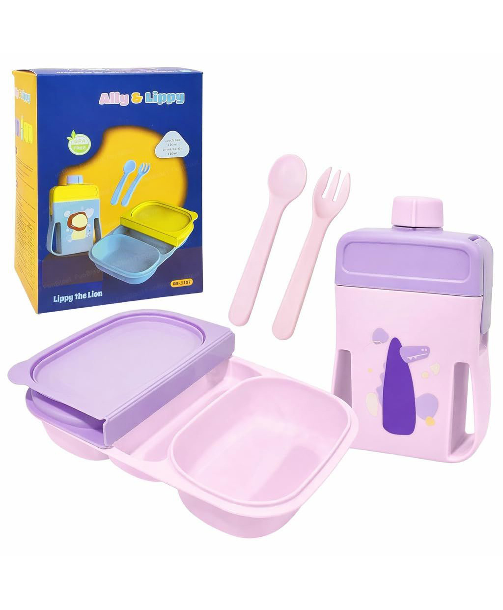 Sanjary Kids Lunch Box and Water Bottle Set with Spoon Fork Portable Meal Container for School Travel Daily Use color design may vary-image-2