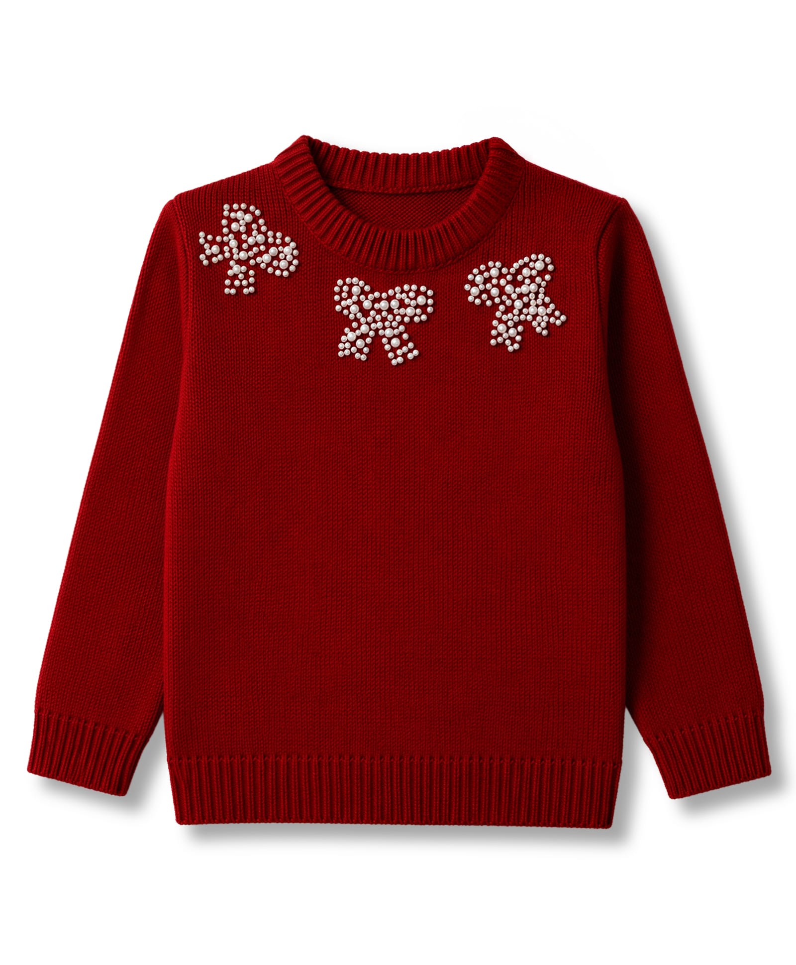 Babyoye Cotton Knit Full Sleeves Pullover Sweater With Pearl Embellishment - Rust Orange-image-44