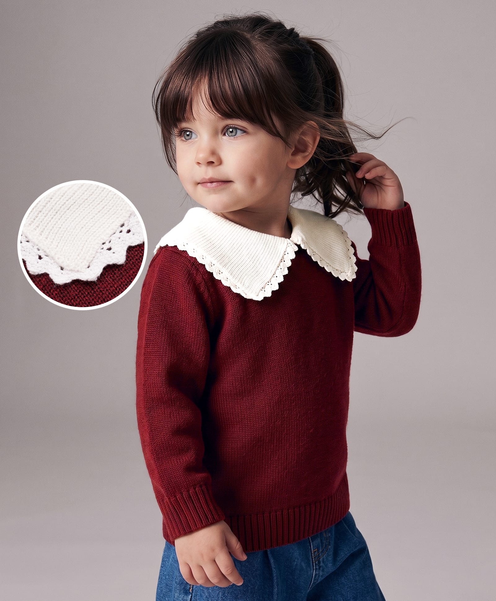 Babyoye Cotton Knit Full Sleeves Solid Pullover Sweater - Wine-picture-26