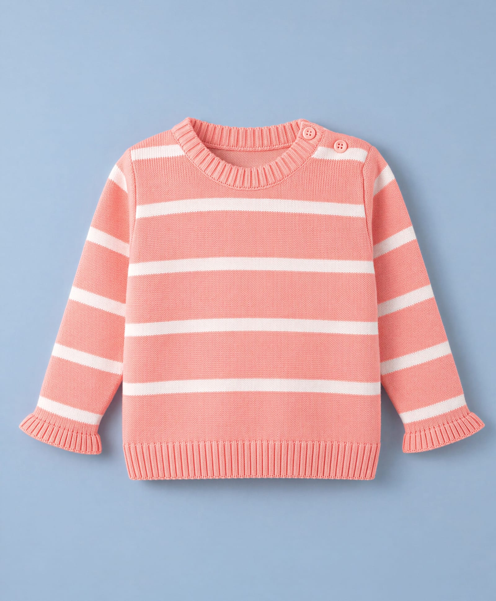 Babyoye Cotton Knit Full Sleeves Striped Pullover Sweater - Peach-picture-11