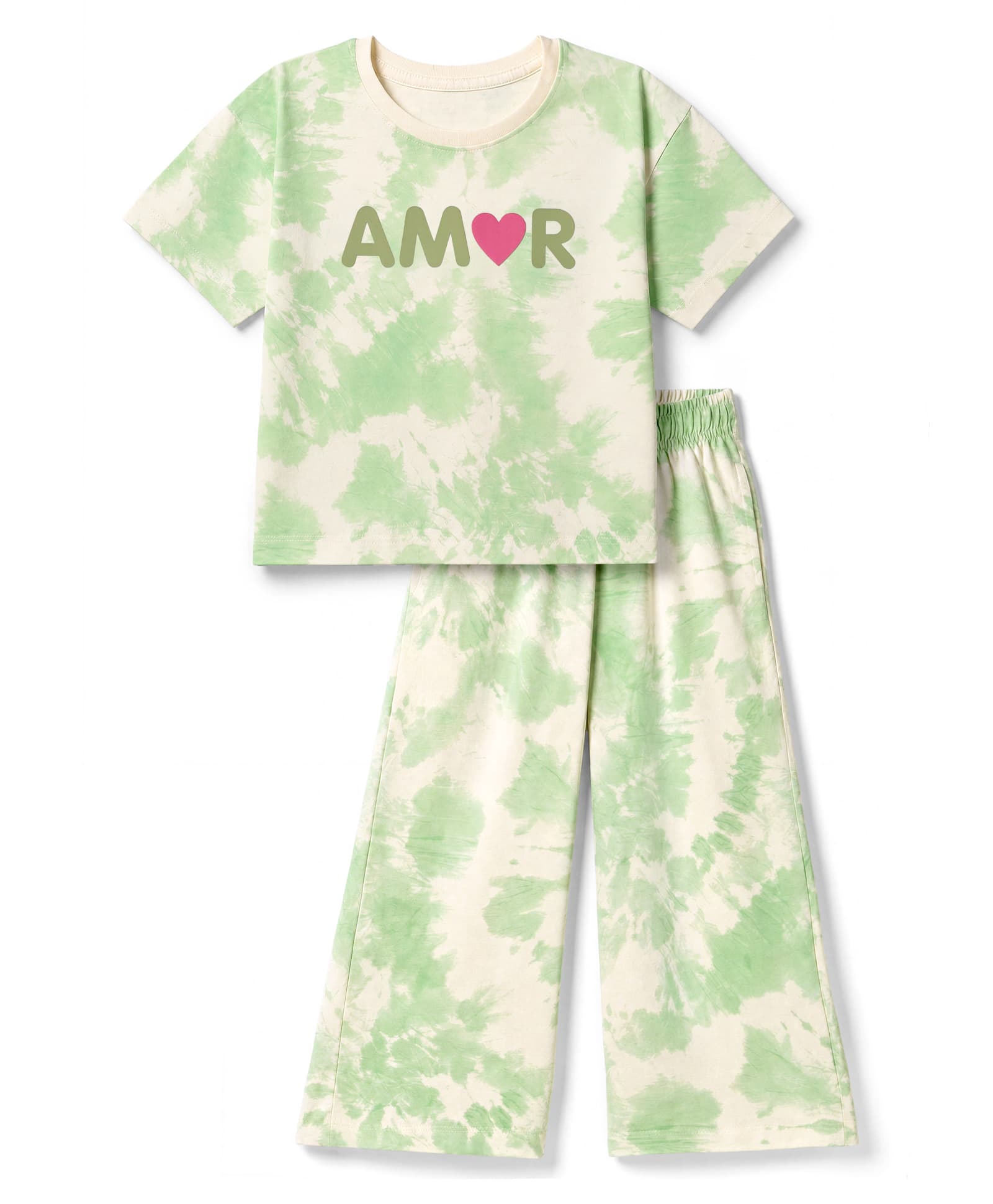 Doreme Sinker Knit Half Sleeves Top With Amor Text Print & Bottomwear - Ivory-picture-23