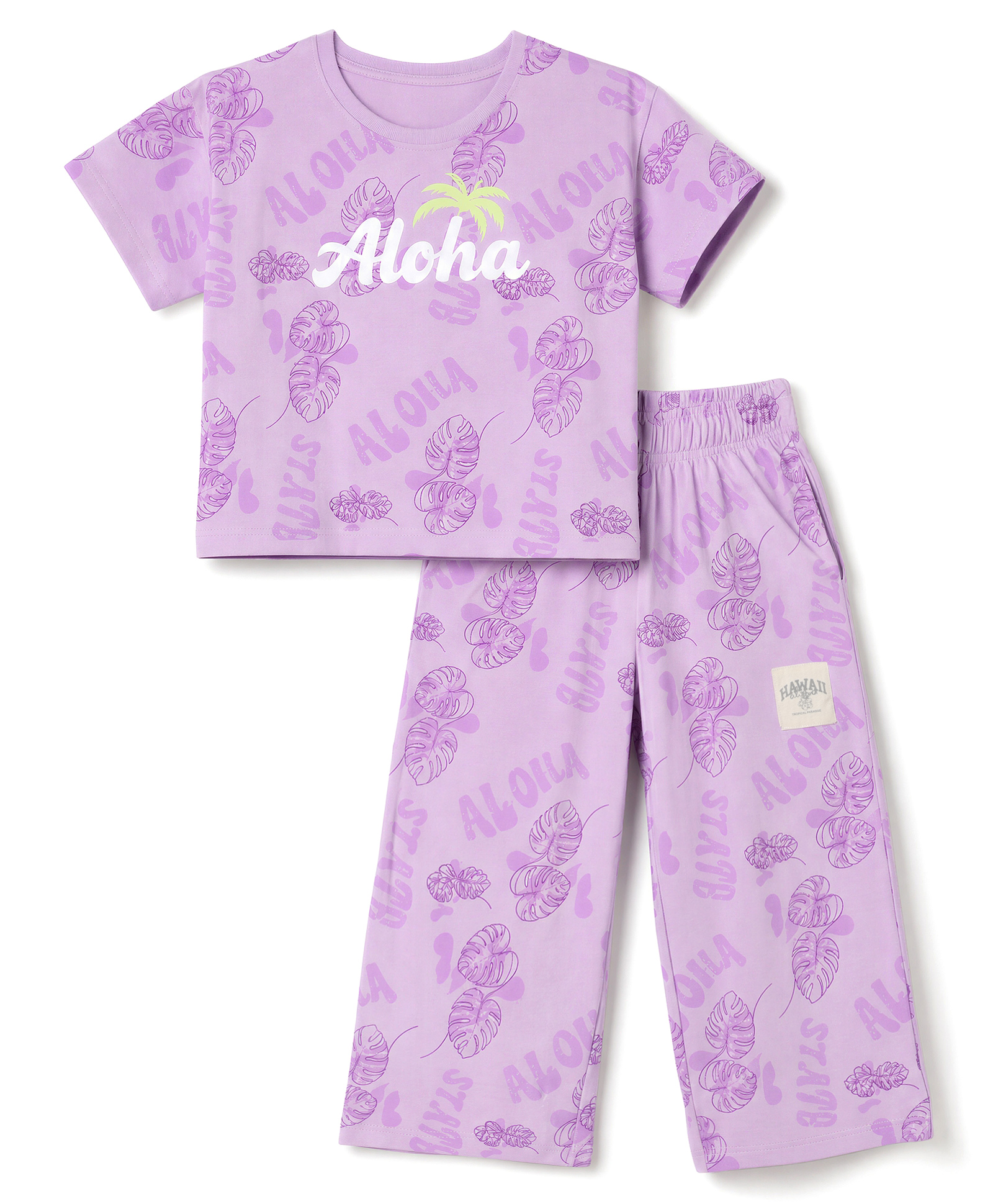 Doreme Sinker Knit Half Sleeves Leafy Printed Top & Joggers Set - Mauve-picture-13