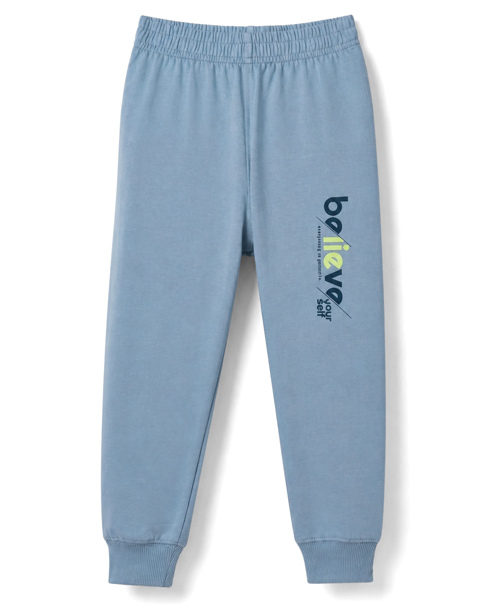 Doreme Sinker Knit Full Length Lounge Pants With Believe Yourself Text Print - Light Blue-picture-14