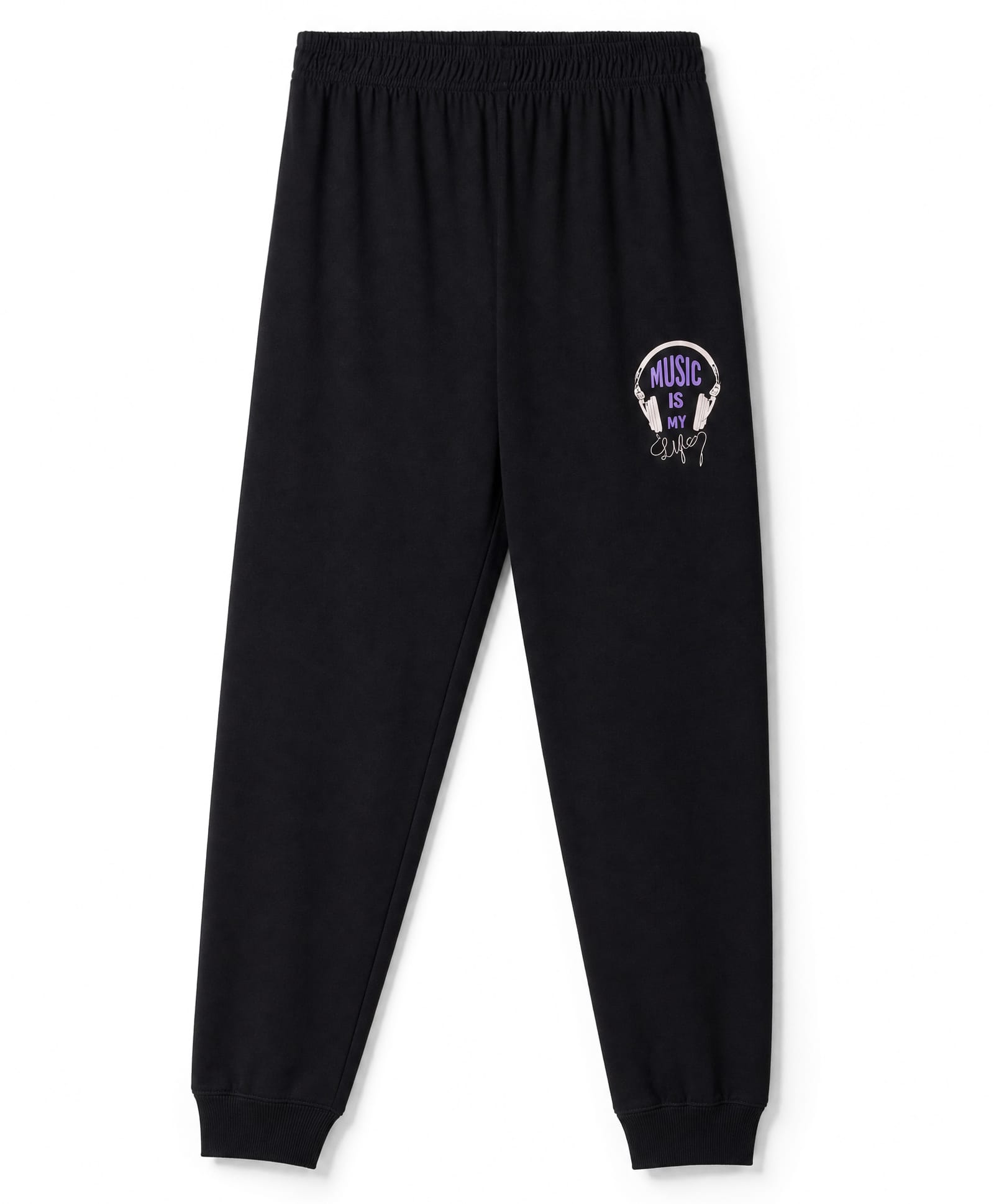 Doreme Sinker Knit Lounge And Track Pants Full Length With Text Print - Black-image-49