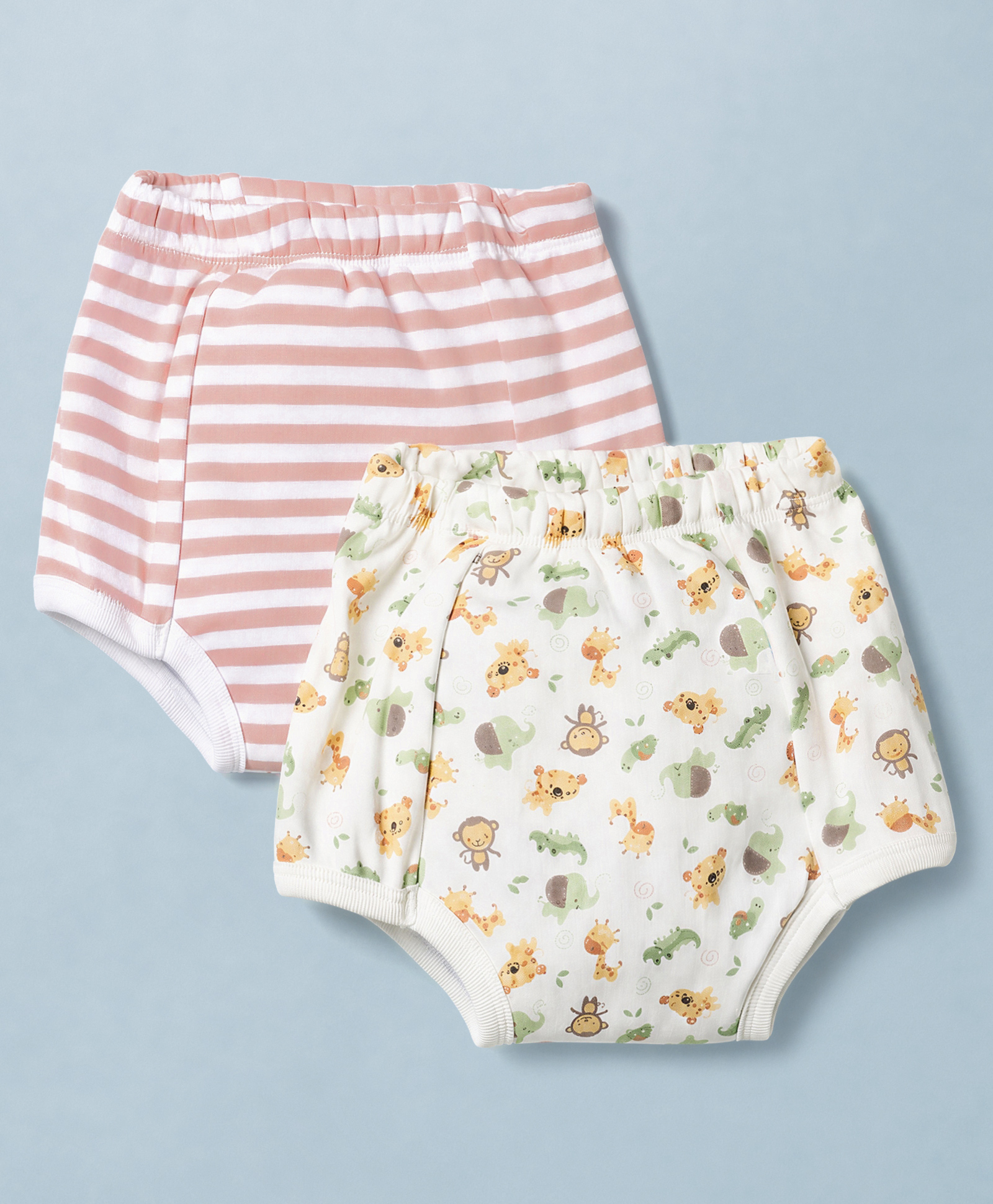 Ben Benny Single Jersey Knit Striped Shorts With Animal Print Pack of 2 - White & Peach-picture-14