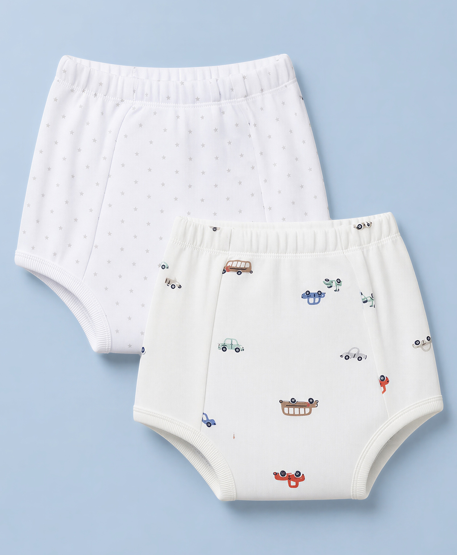 Ben Benny Single Jersey Knit Mid Thigh Trainers Padded Pants With Star & Vehicle Print Pack of 2 - White-picture-23
