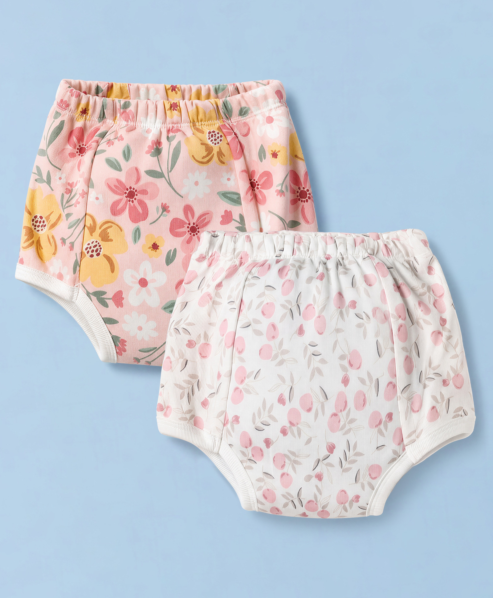 Ben Benny Single Jersey Knit Shorts With Floral Print Pack of 2 - White & Peach-picture-27