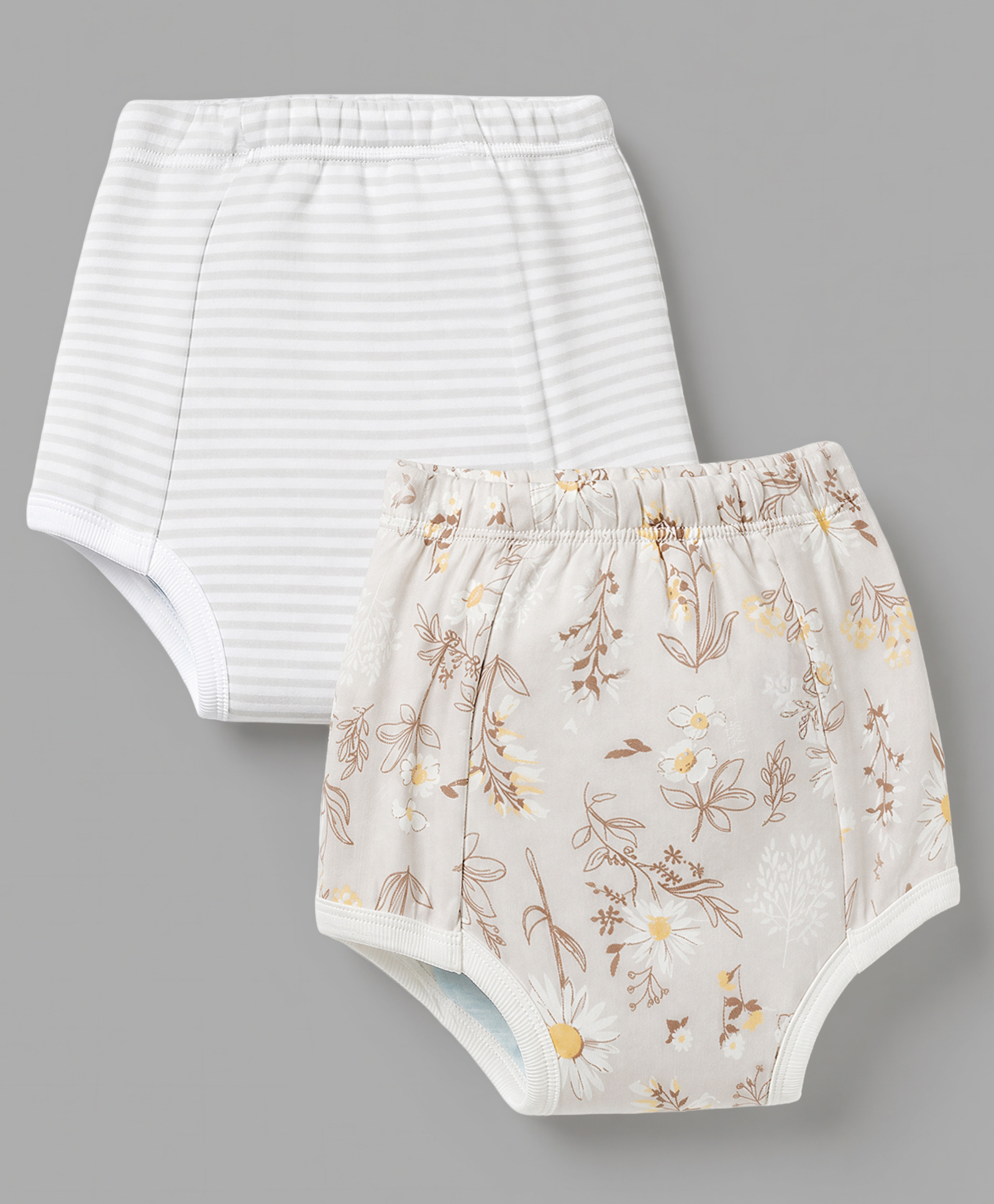 Ben Benny Single Jersey Knit Striped Shorts With Floral Print Pack of 2 - White & Light Brown-image-14