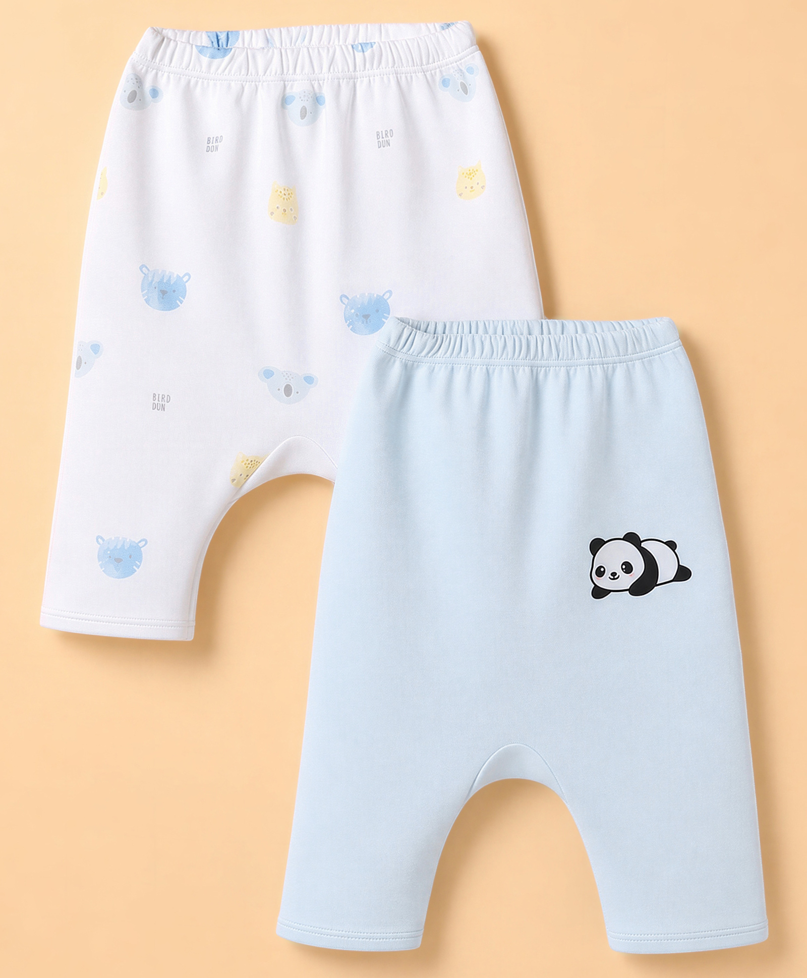 Ben Benny Interlock Knit Full Sleeves Diaper Leggings With Animal Print Pack of 2 - White & Light Blue-picture-25