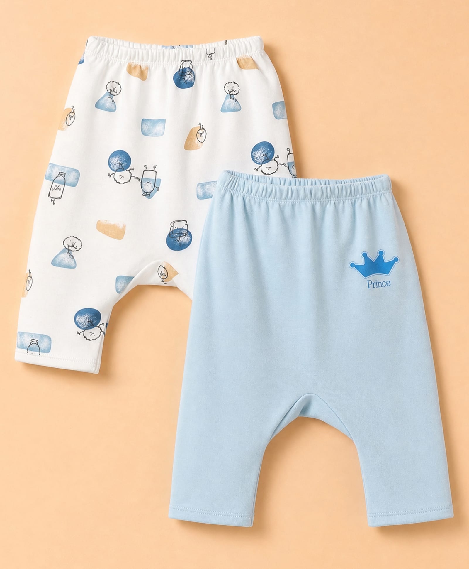 Ben Benny Interlock Knit Full Sleeves Printed Diaper Leggings Pack of 2 - White & Light Blue-image-21