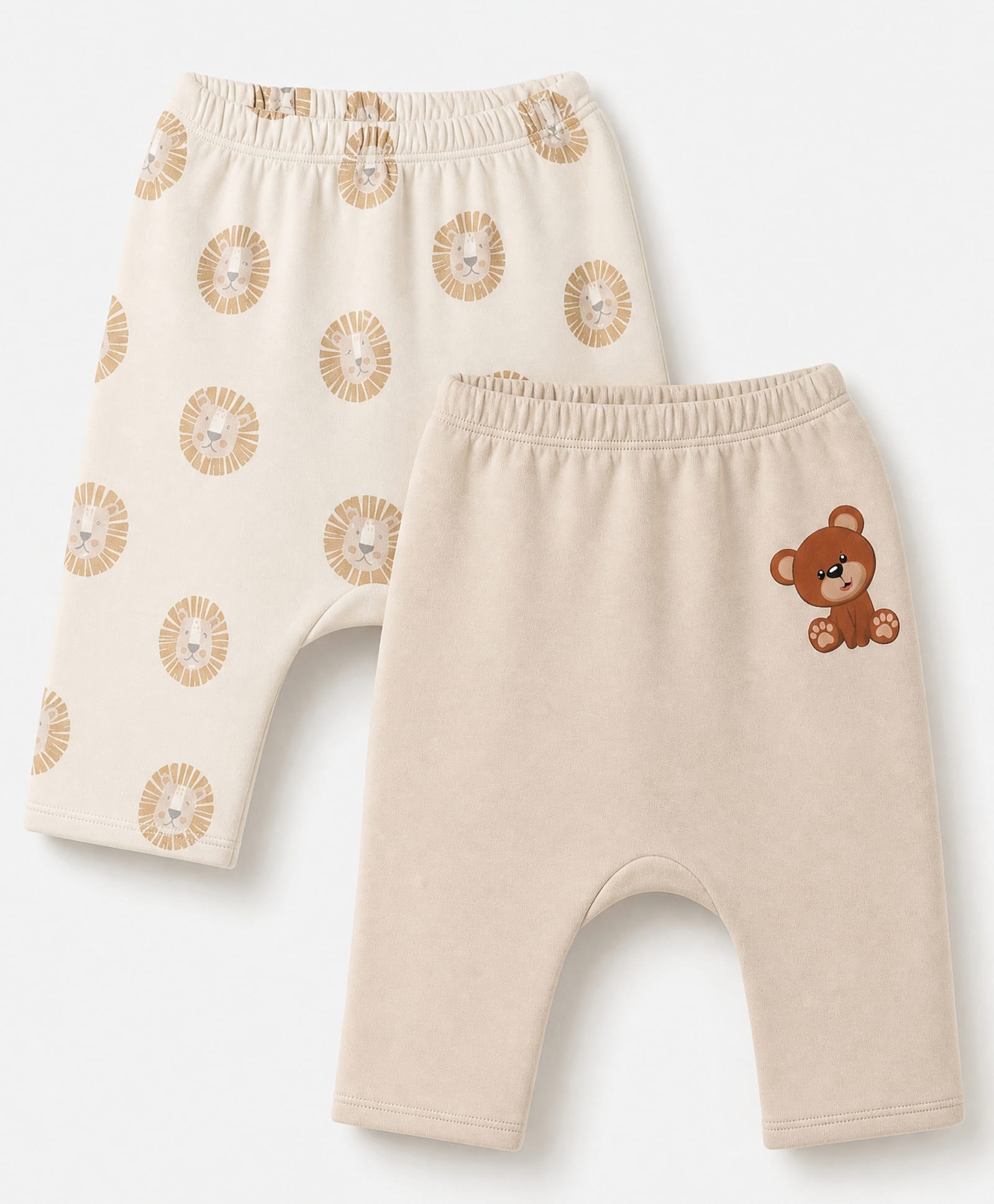 Ben Benny Interlock Knit Full Sleeves Diaper Leggings With Tiger & Teddy Bear Print Pack of 2 -Beige-image-8
