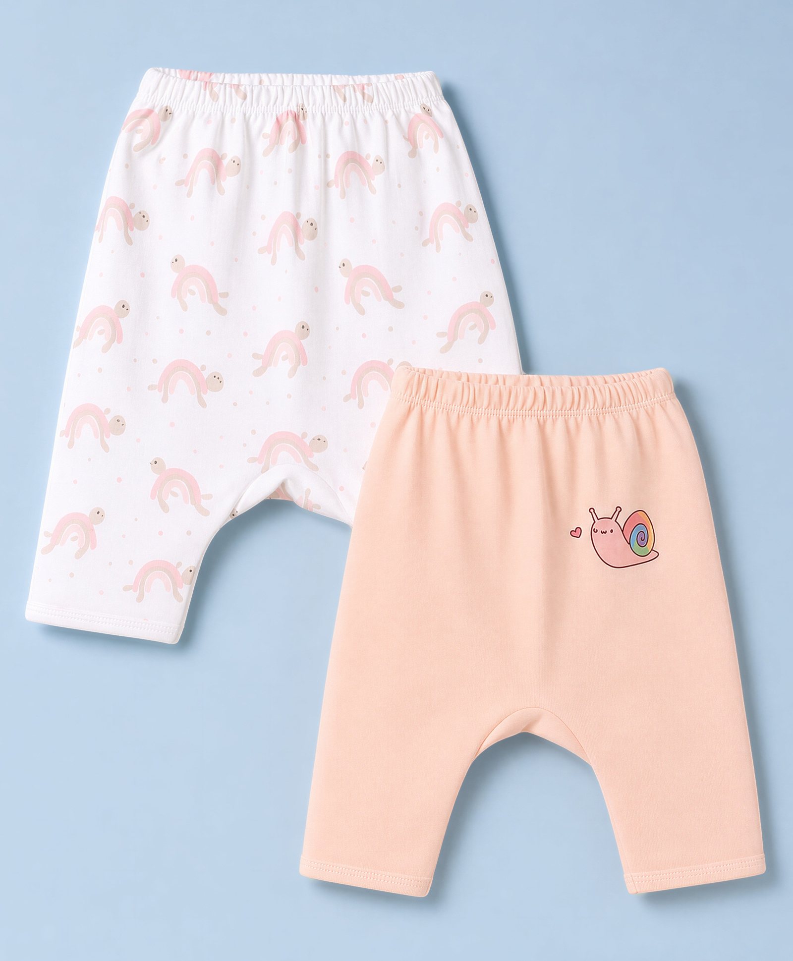 Ben Benny Interlock Knit Full Length Snail Printed Diaper Leggings Pack of 2 - Pink White-image-6