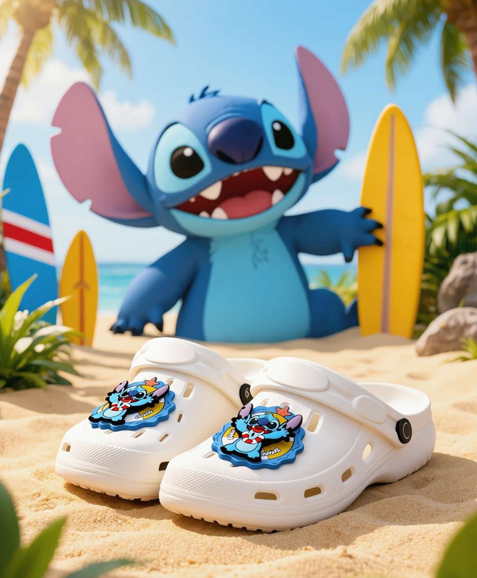 Yellow Bee Disney Featuring Rotating Stitch Applique Detailed Perforated Slingback Clogs - White-picture-26