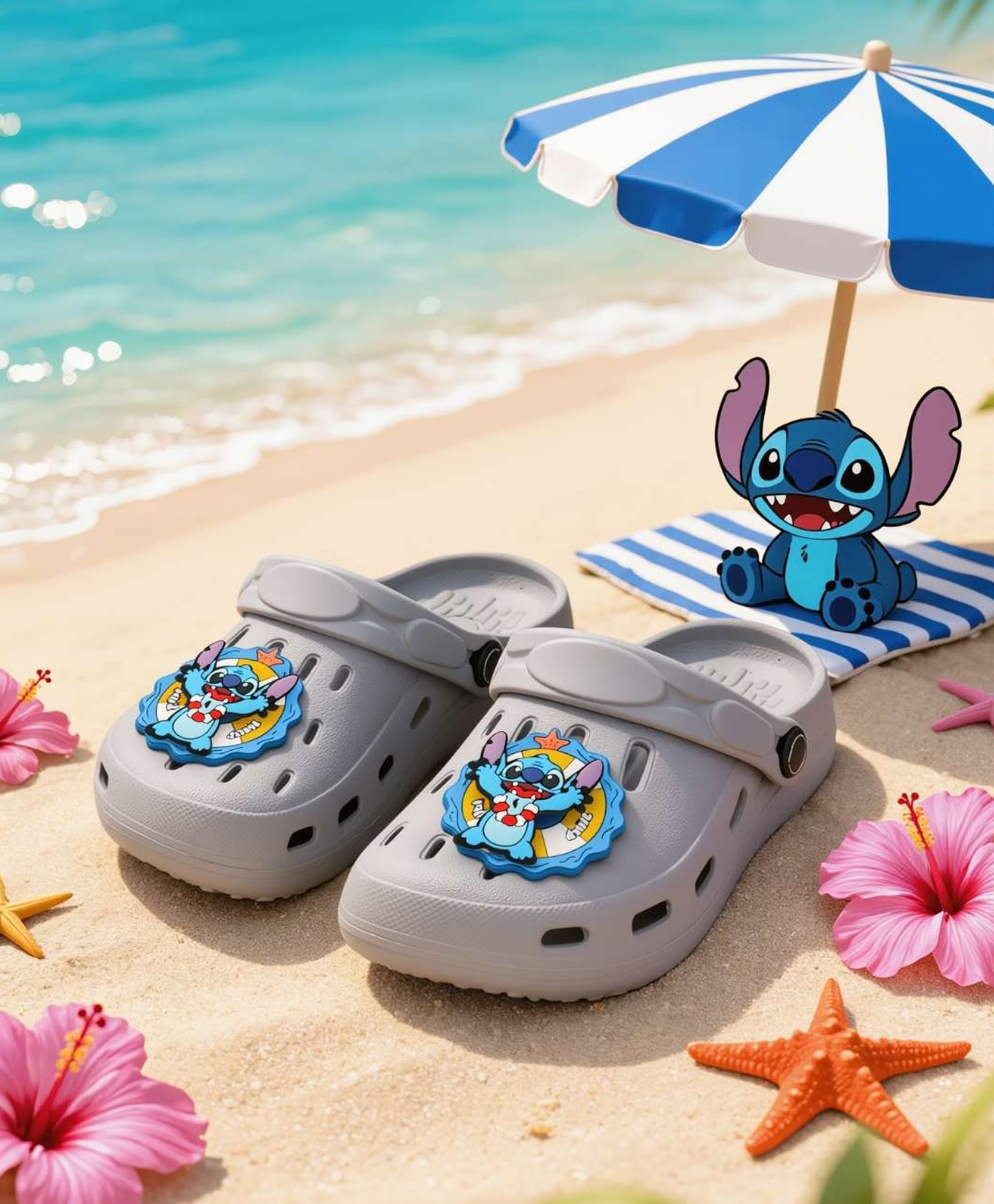 Yellow Bee Disney Featuring Rotating Stitch Applique Detailed Perforated Slingback Clogs - Grey-picture-3