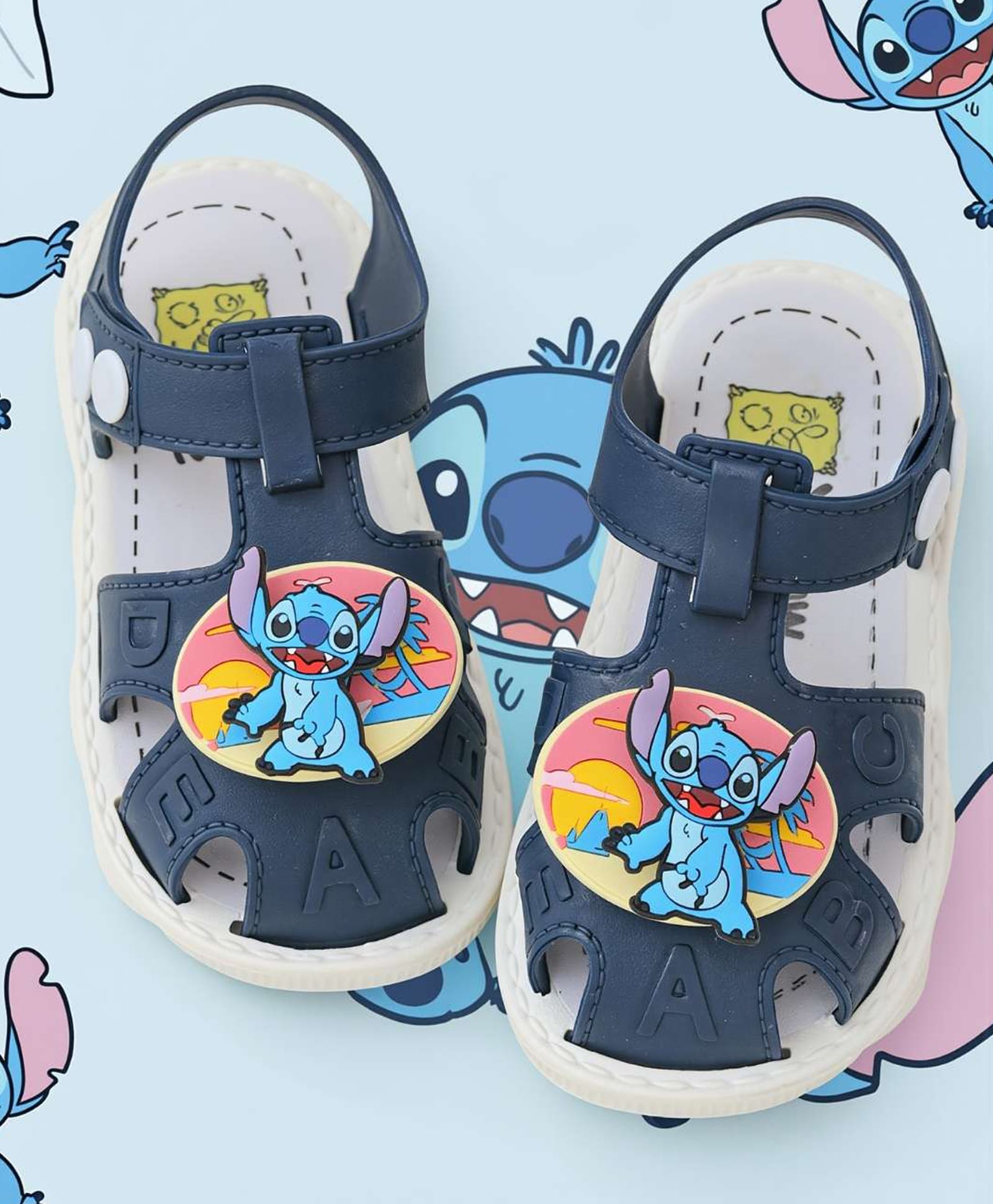 Yellow Bee Disney Featuring Rotating Stitch Applique Detailed Perforated Buckle Closure Sandals - Navy Blue-picture-30