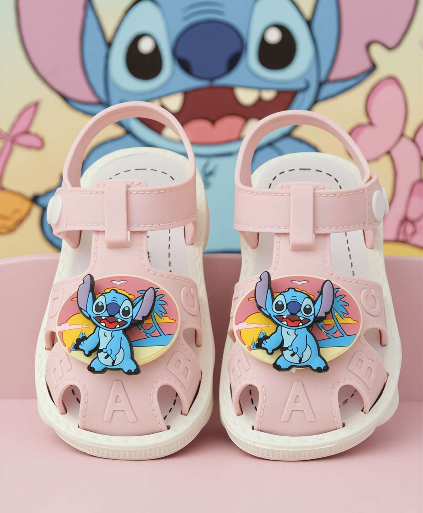 Yellow Bee Disney Featuring Rotating Stitch Applique Detailed Perforated Buckle Closure Sandals - Pink-picture-21