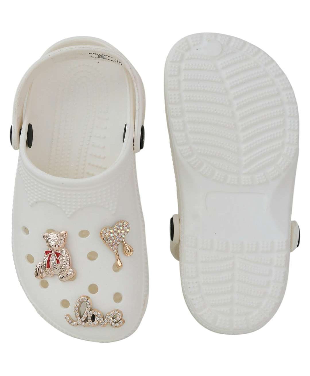 Yellow Bee Stone Embellished Heart Applique Detailed Perforated Slingback Clogs - White-image-48