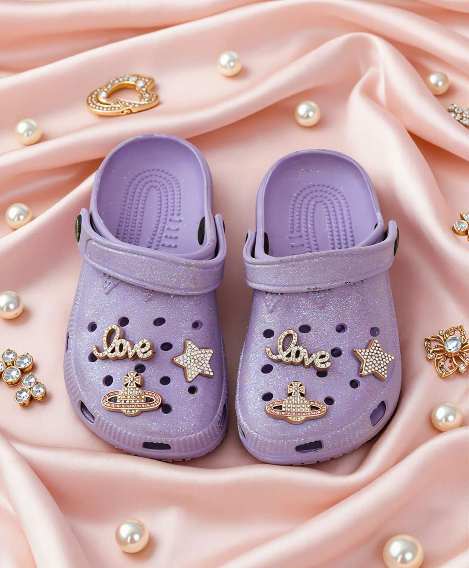 Yellow Bee Love Text Metal Applique Detailed Perforated Slingback Clogs - Purple-picture-32