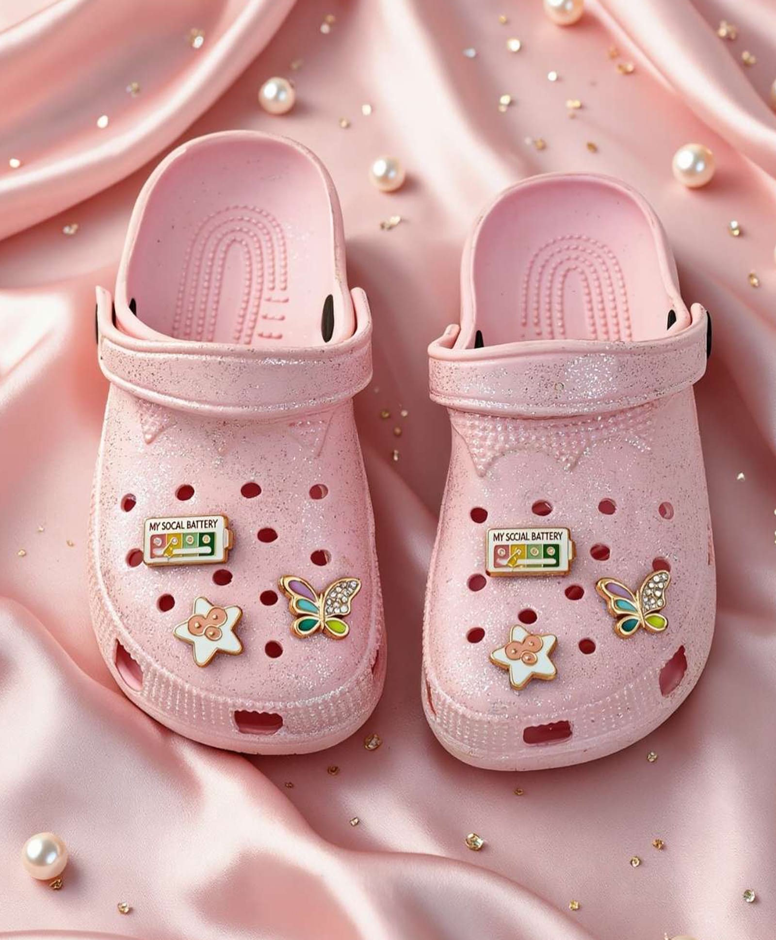 Yellow Bee Butterfly Metal Applique Detailed Perforated Slingback Clogs - Pink-image-22