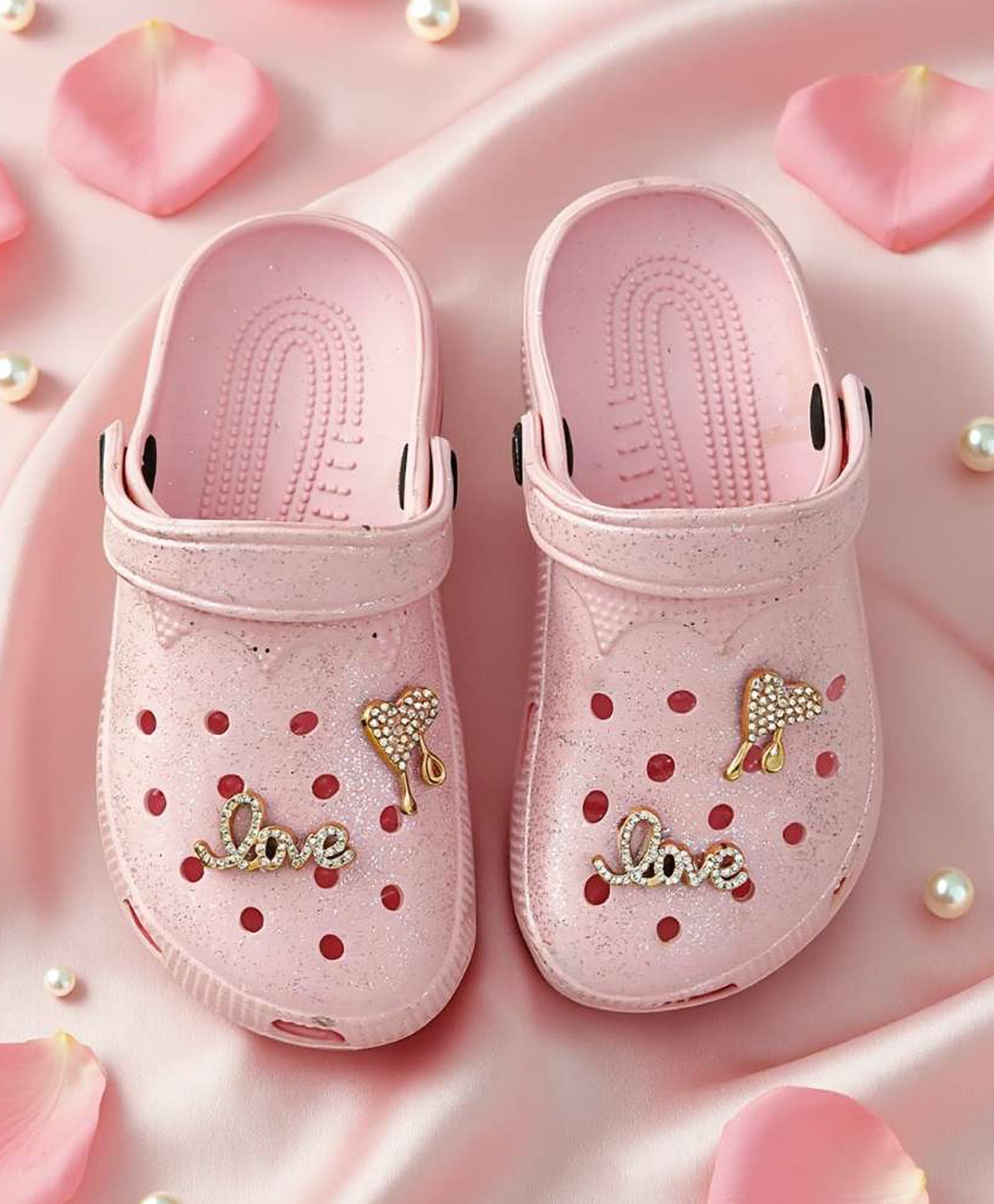 Yellow Bee Heart Metal Applique Detailed Perforated Slingback Clogs - Pink-image-46