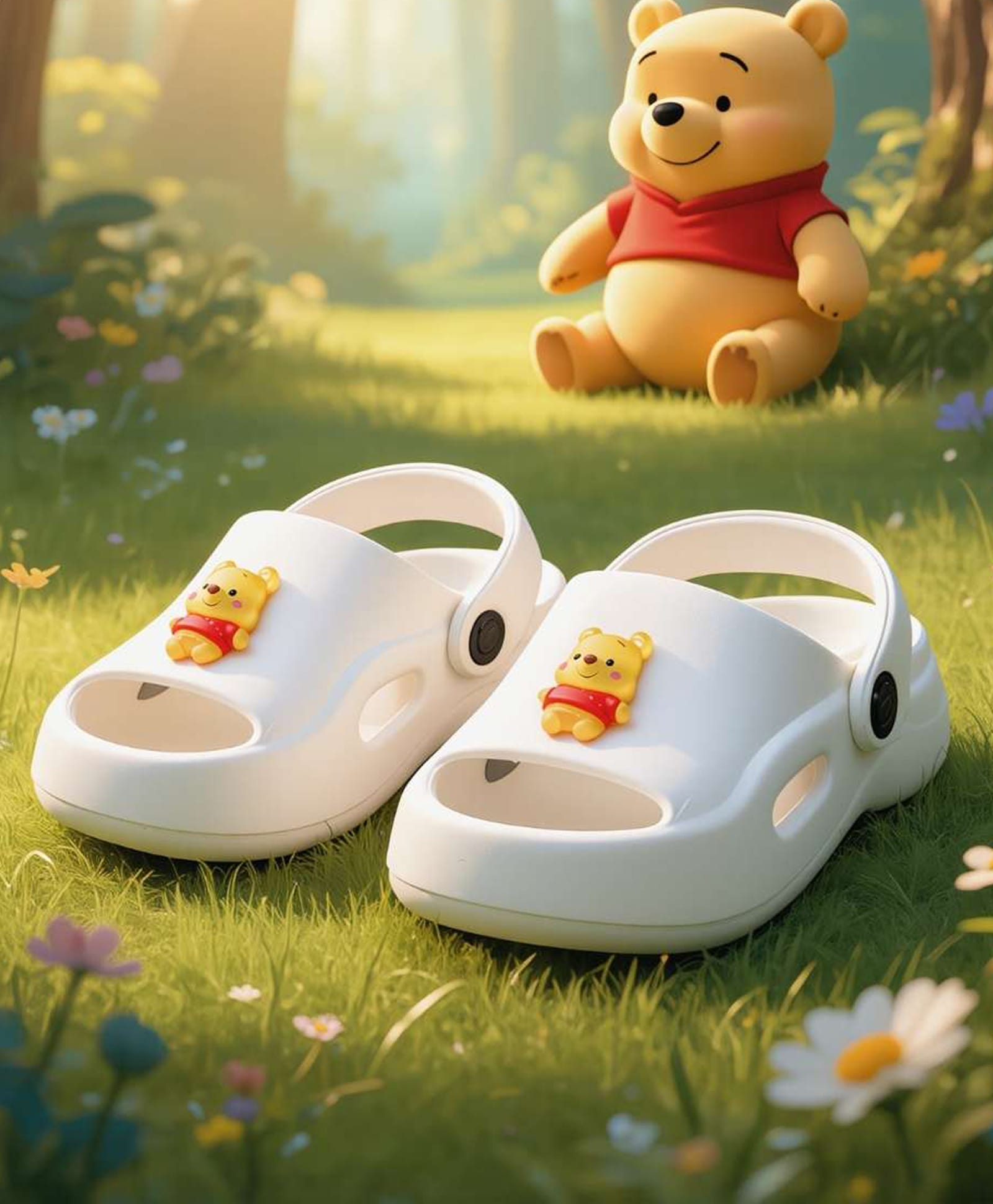 Yellow Bee Disney Featuring Winnie The Pooh Applique Detailed Slingback Sandals - White-picture-25
