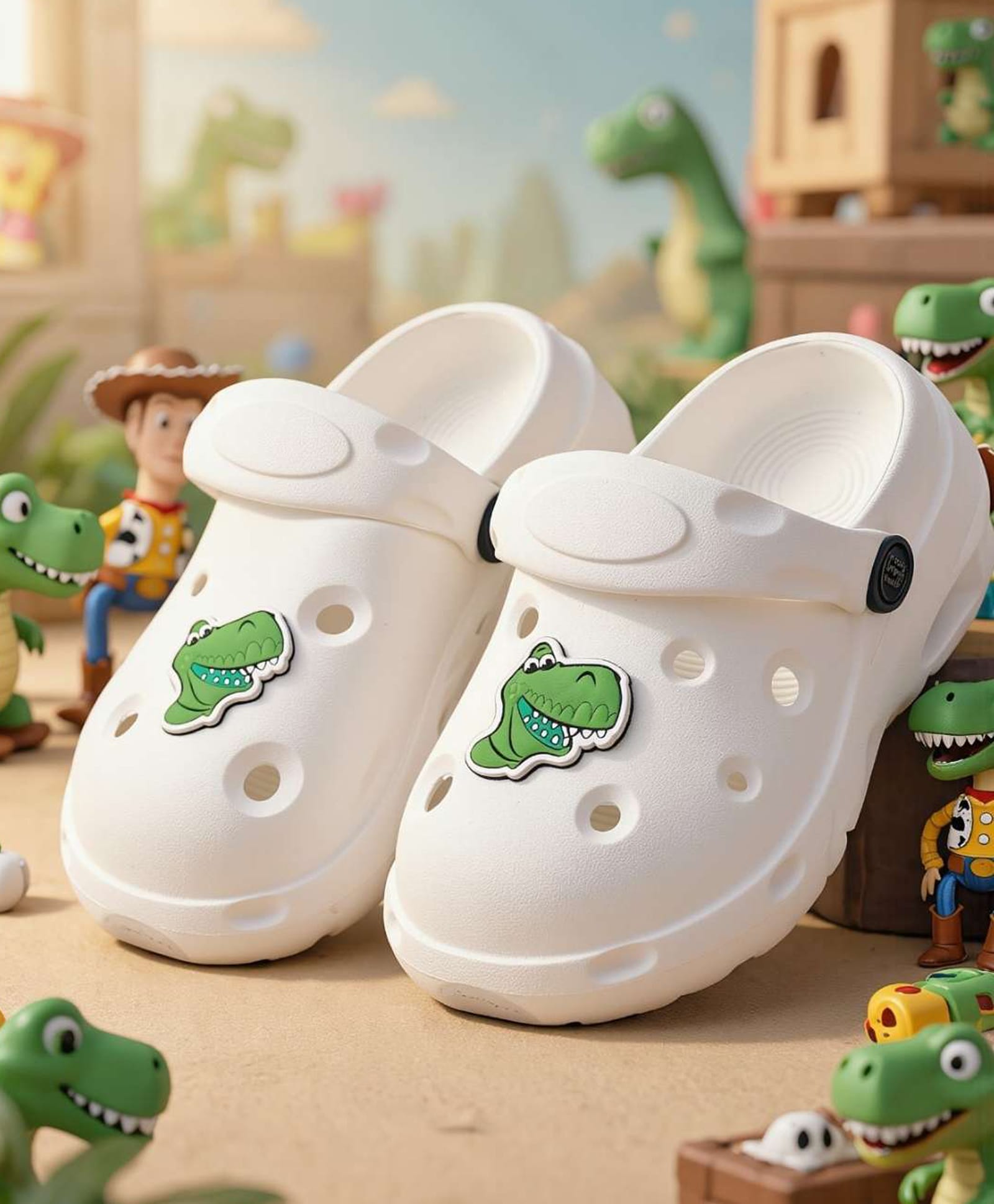 Yellow Bee Disney Pixar Toy Story Featuring Rex Applique Detailed Perforated Slingback Clogs - White-picture-13