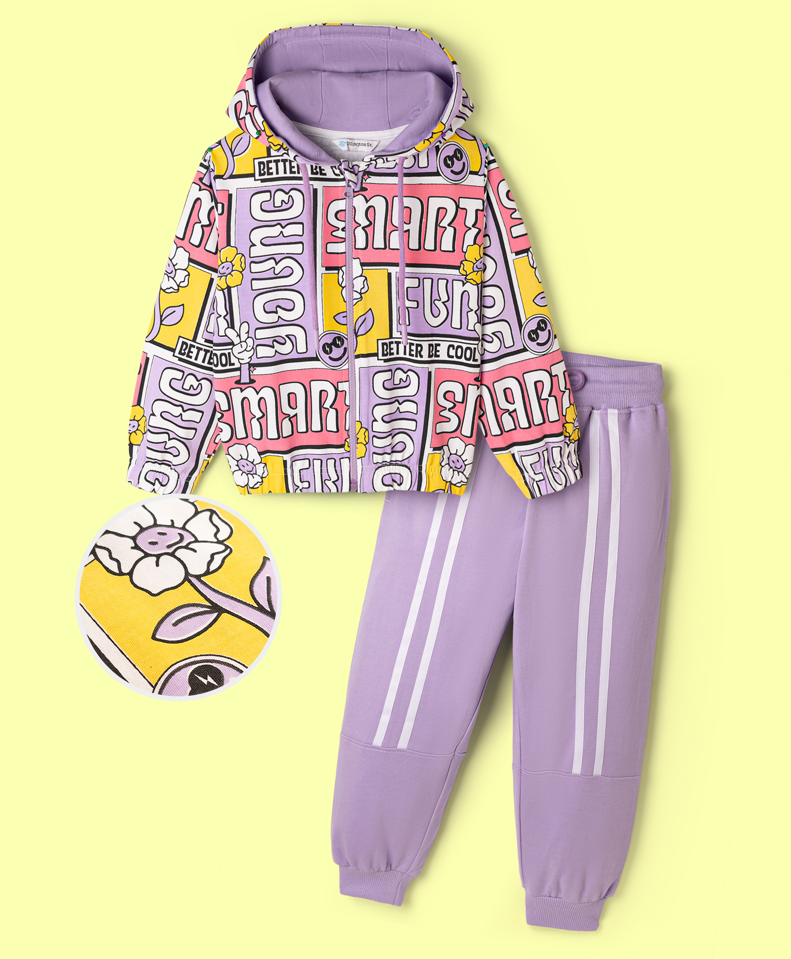OLLINGTON ST. Looper Cotton Knit Text Printed Hooded Winter Wear Set - Lilac-image-34