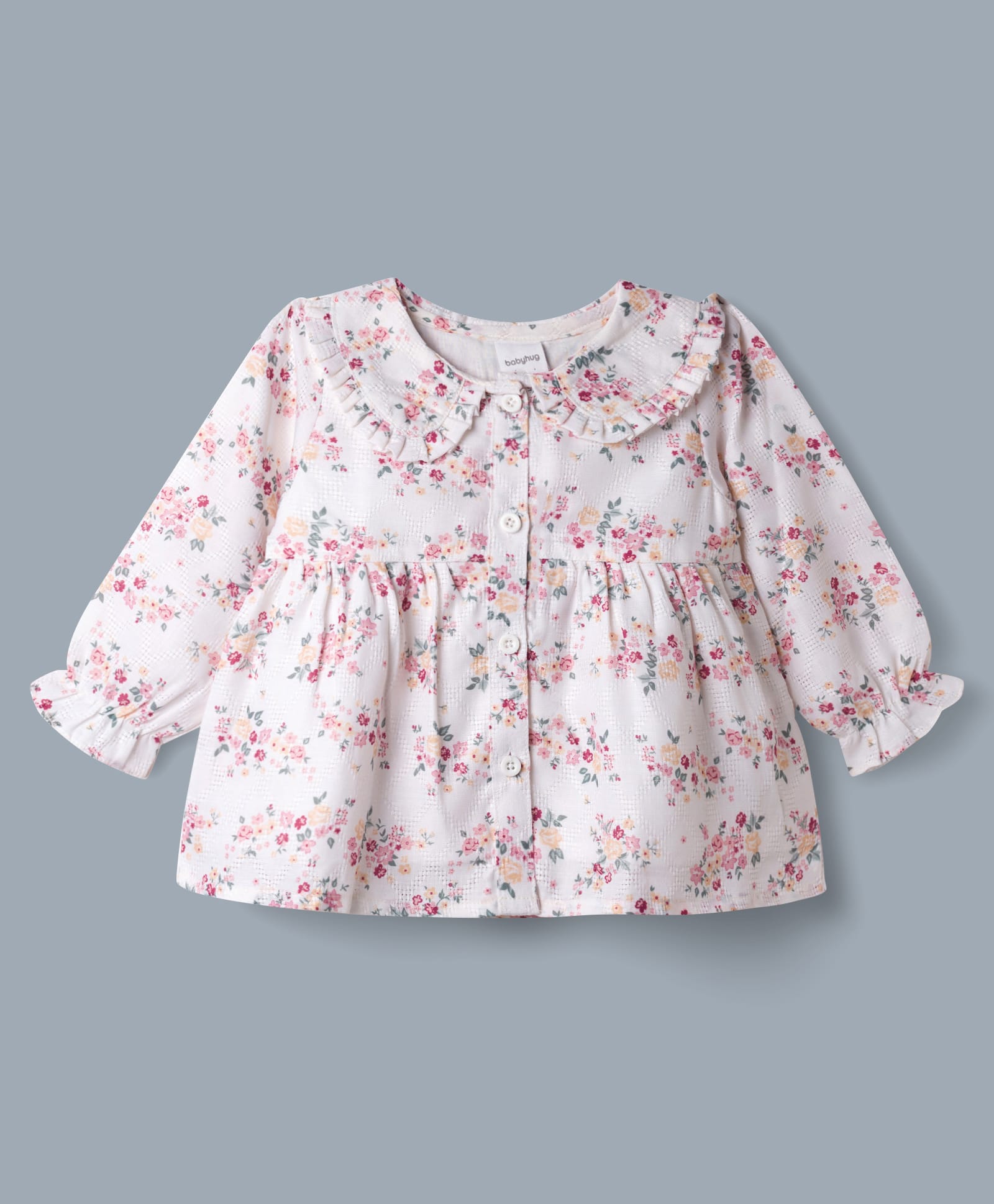 Babyhug Woven Full Sleeves Floral Printed Top - White-image-15