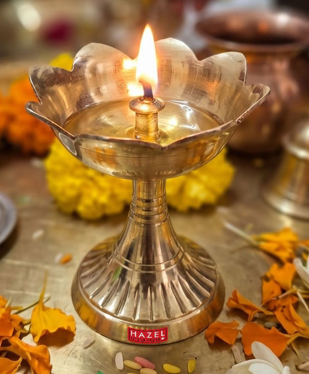 HAZEL Brass Lotus Diya for Puja & Home Decor | Oil Lamp Deepak for Temple, Festival & Diwali Use-picture-5