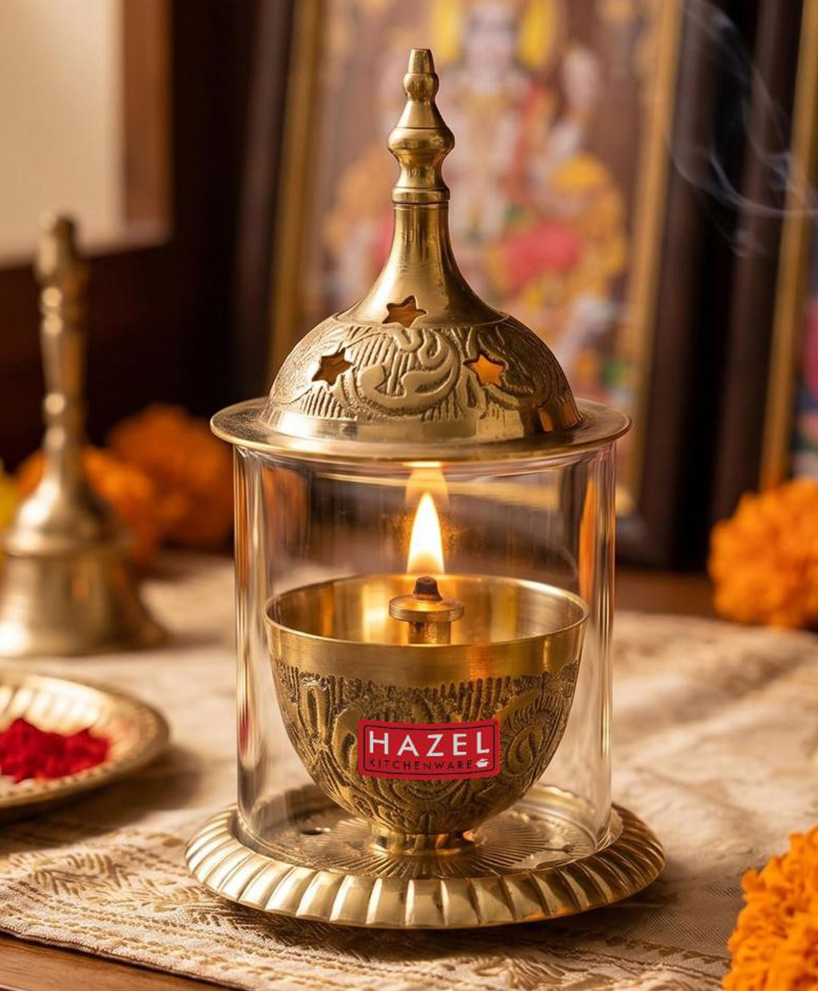 HAZEL Brass Akhand Diya for Puja & Temple | Oil Lamp Jyot Deepak for Home Decor and Festive Use-image-18