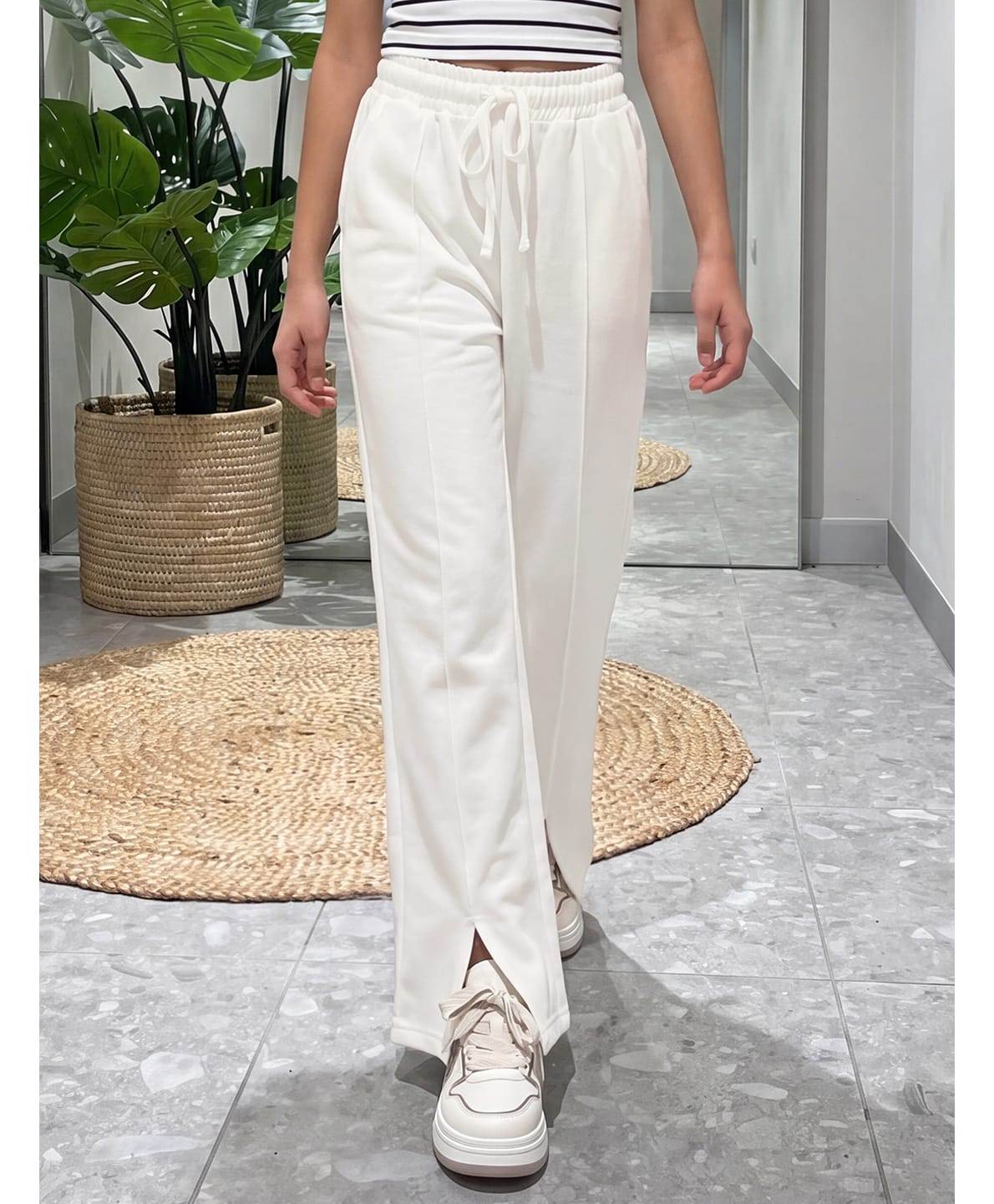 Lil Tomatoes Cotton Looper Knit Solid Slit Pants - White-picture-27