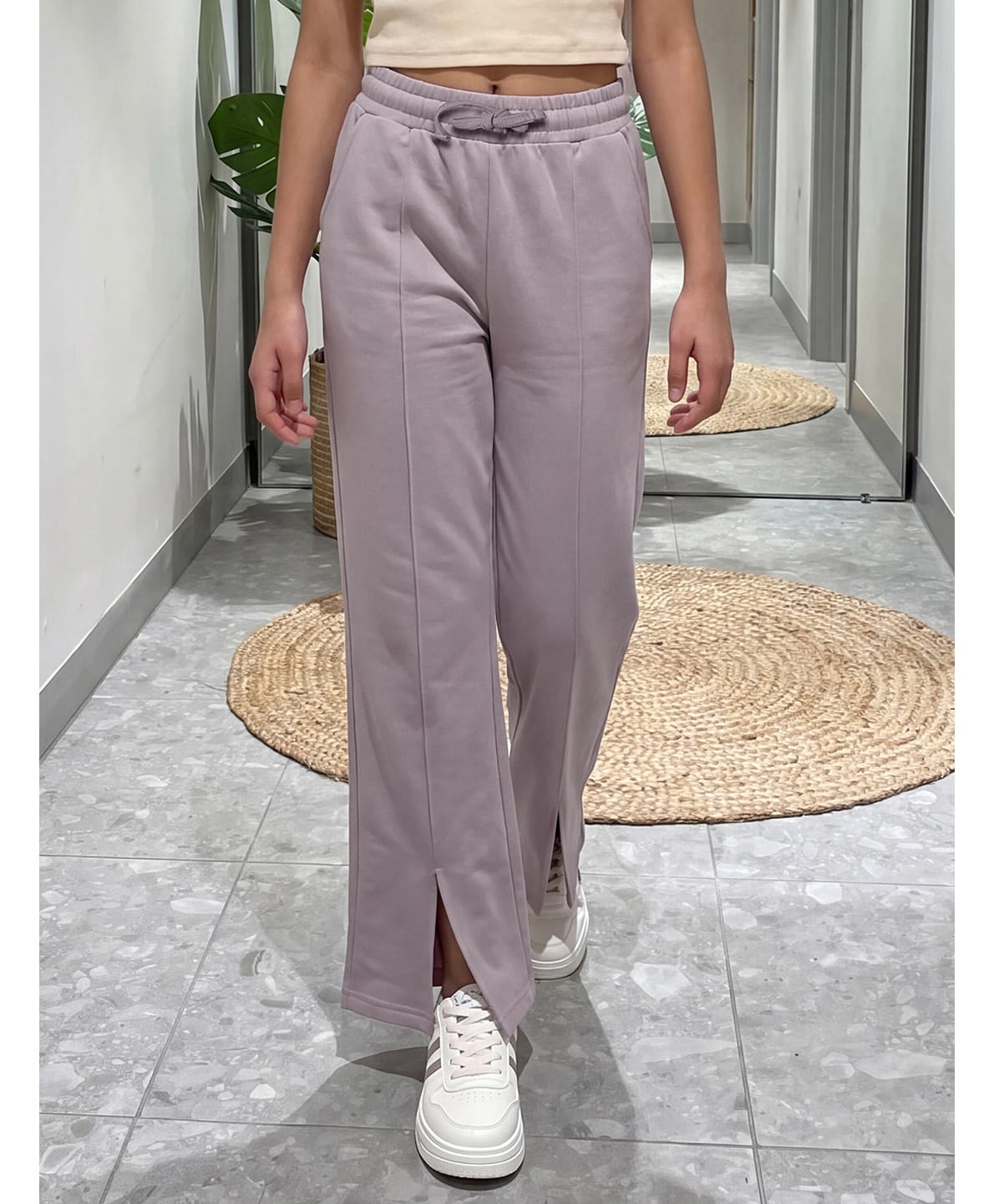 Lil Tomatoes Cotton Looper Knit Solid Slit Pants - Violet-picture-26