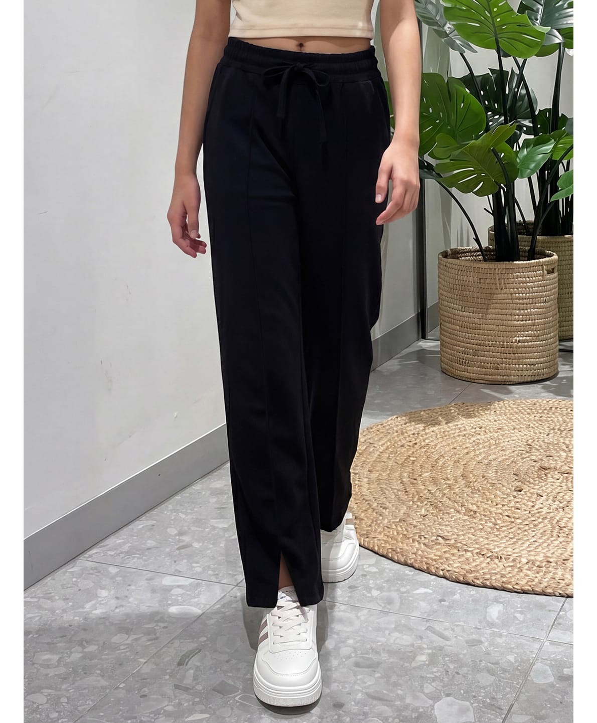 Lil Tomatoes Cotton Looper Knit Solid Slit Pants - Black-picture-11