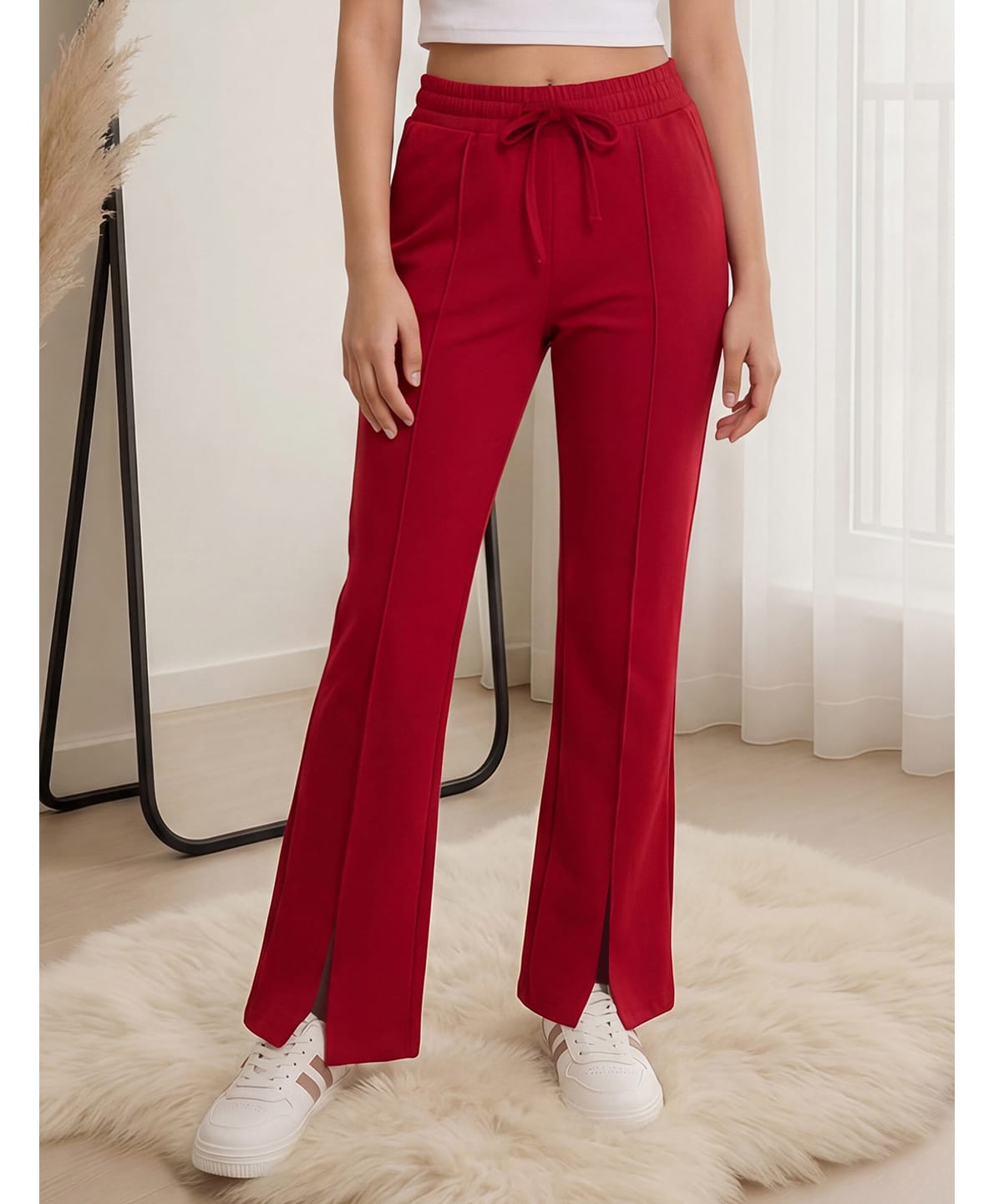 Lil Tomatoes Cotton Looper Knit Solid Slit Pants - Cranberry-picture-29