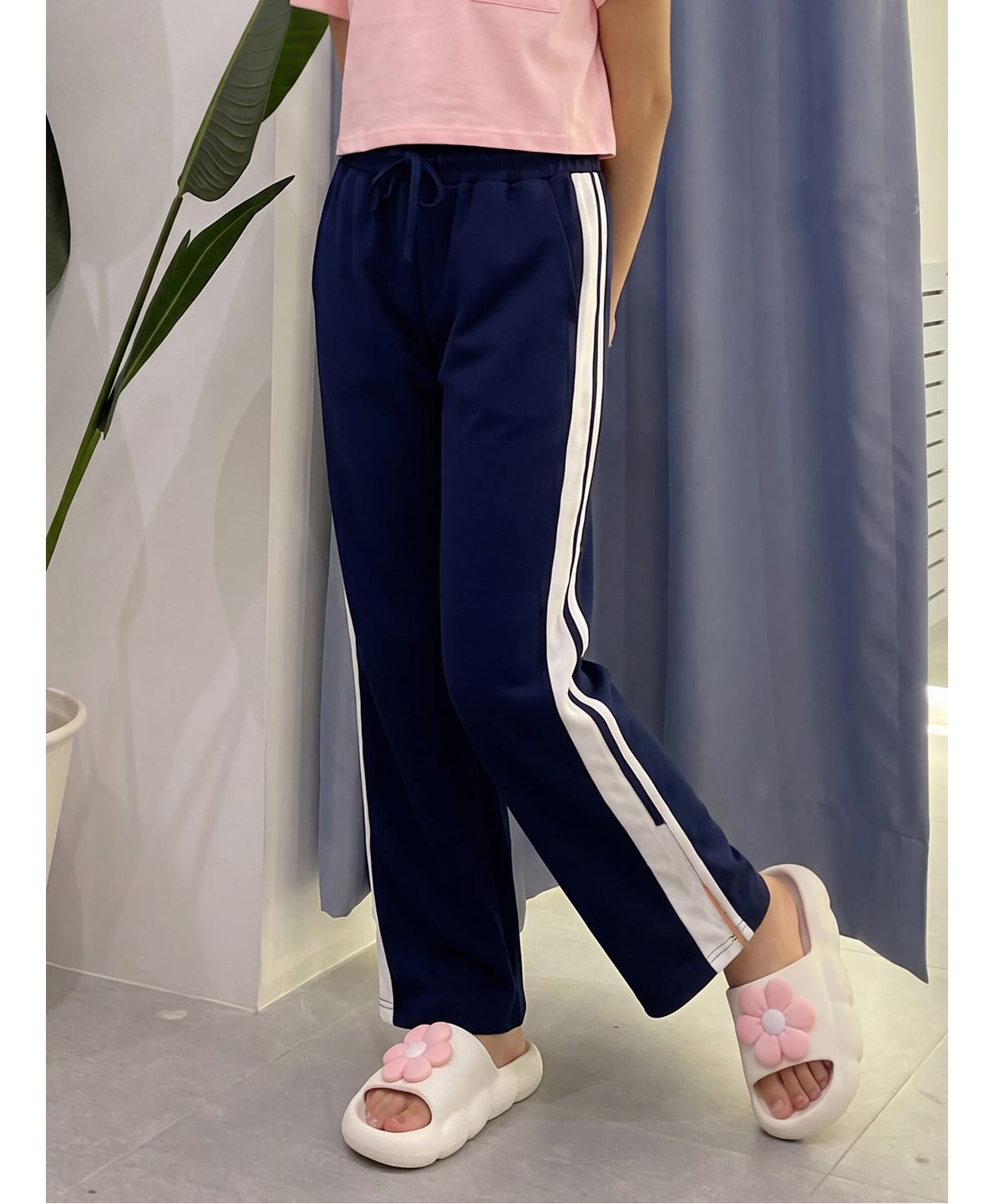 Lil Tomatoes Cotton Looper Knit Striped Pants - Navy Blue-picture-25