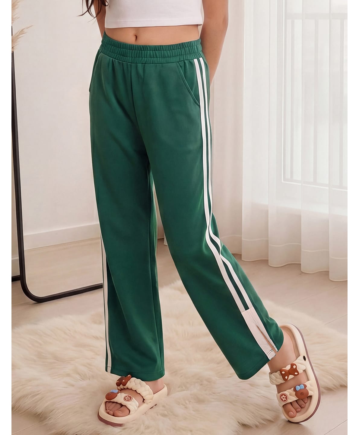 Lil Tomatoes Cotton Looper Knit Striped Pants - Bottle Green-picture-18