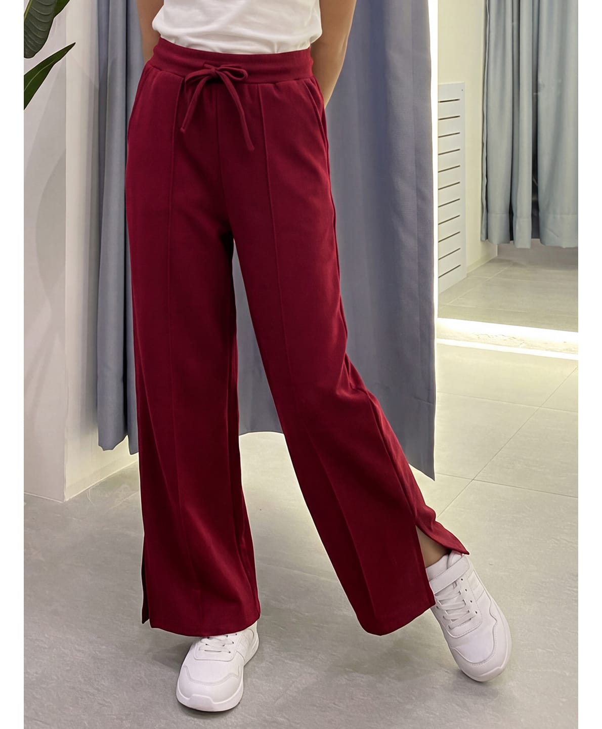 Lil Tomatoes Cotton Looper Knit Solid Slit Pants - Cranberry-picture-13
