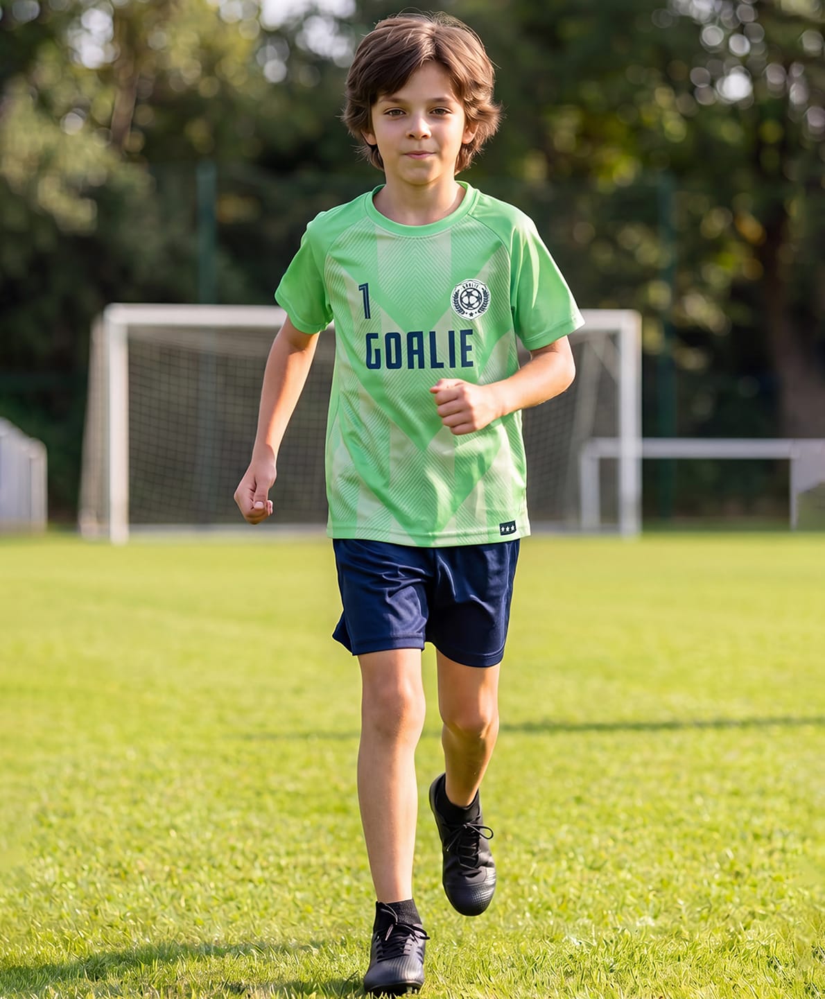 Lil Tomatoes Knit Half Raglan Sleeves Goalie Text & Abstract Printed Tee & Shorts Set - Green-picture-13