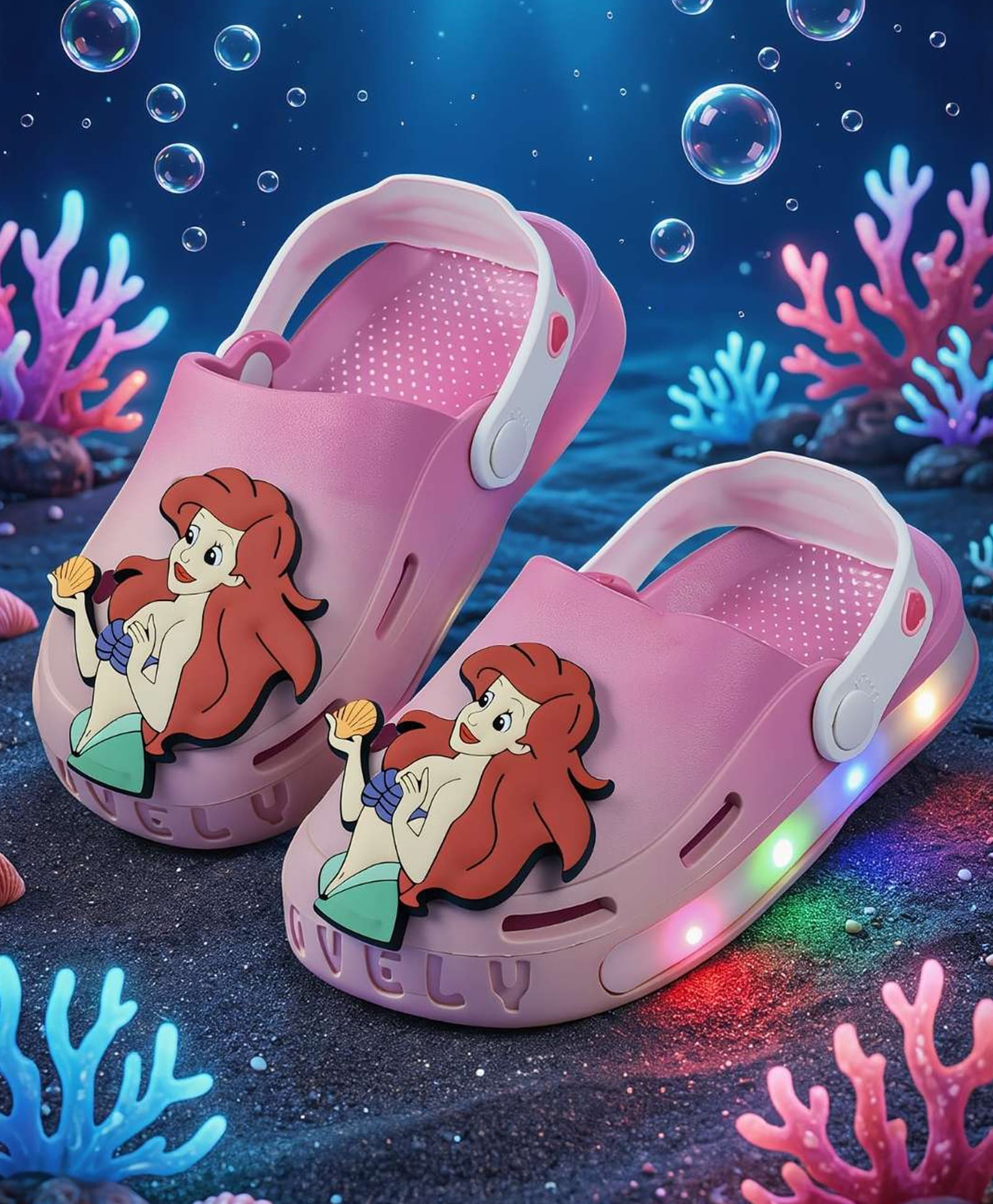Yellow Bee Disney Featuring Ariel Applique Design Led Clogs - Pink-picture-13