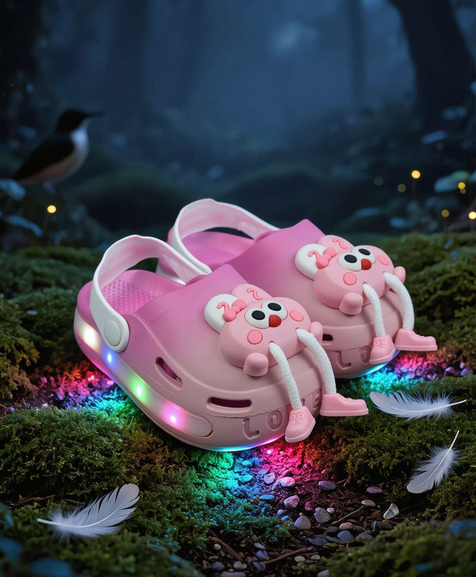 Yellow Bee Bunny Applique Detailed Perforated Slingback LED Clogs - Pink-picture-14