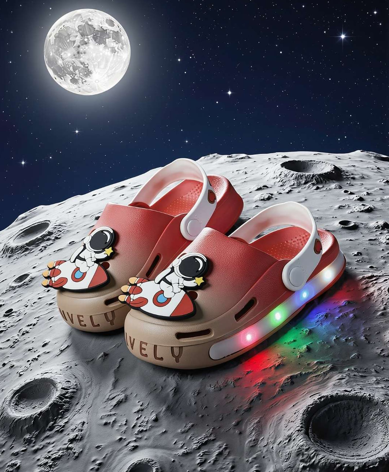 Yellow Bee Space Theme Applique Detailed Perforated Slingback Clogs - Red & Beige-image-9